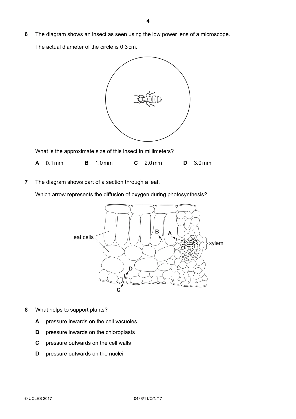 Cambridge IGCSE Biology (BES) 0438 2017 Oct/Nov Paper 1 · Variant 1 question paper, page 4 of 16