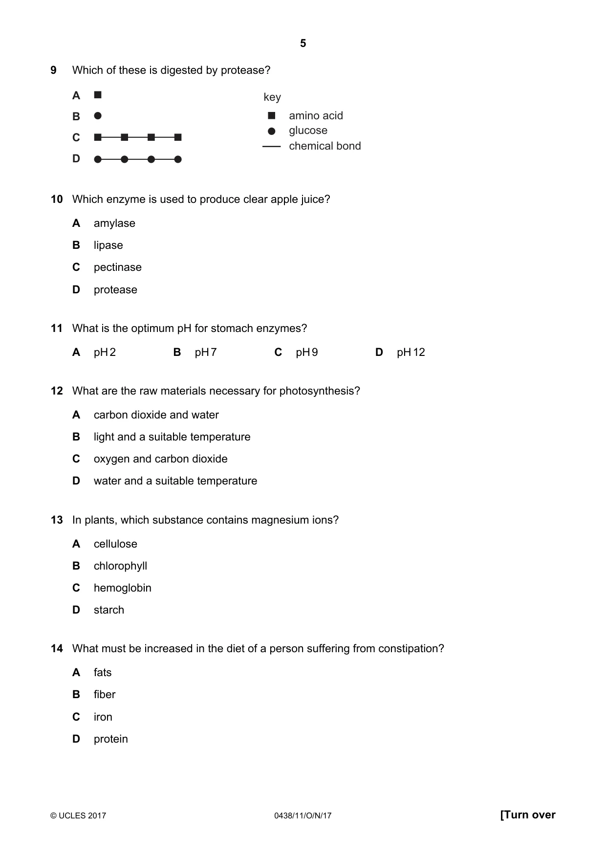 Cambridge IGCSE Biology (BES) 0438 2017 Oct/Nov Paper 1 · Variant 1 question paper, page 5 of 16