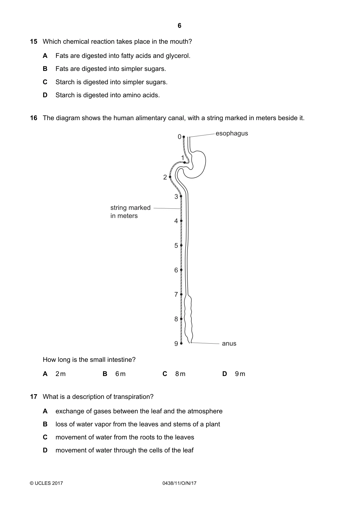 Cambridge IGCSE Biology (BES) 0438 2017 Oct/Nov Paper 1 · Variant 1 question paper, page 6 of 16
