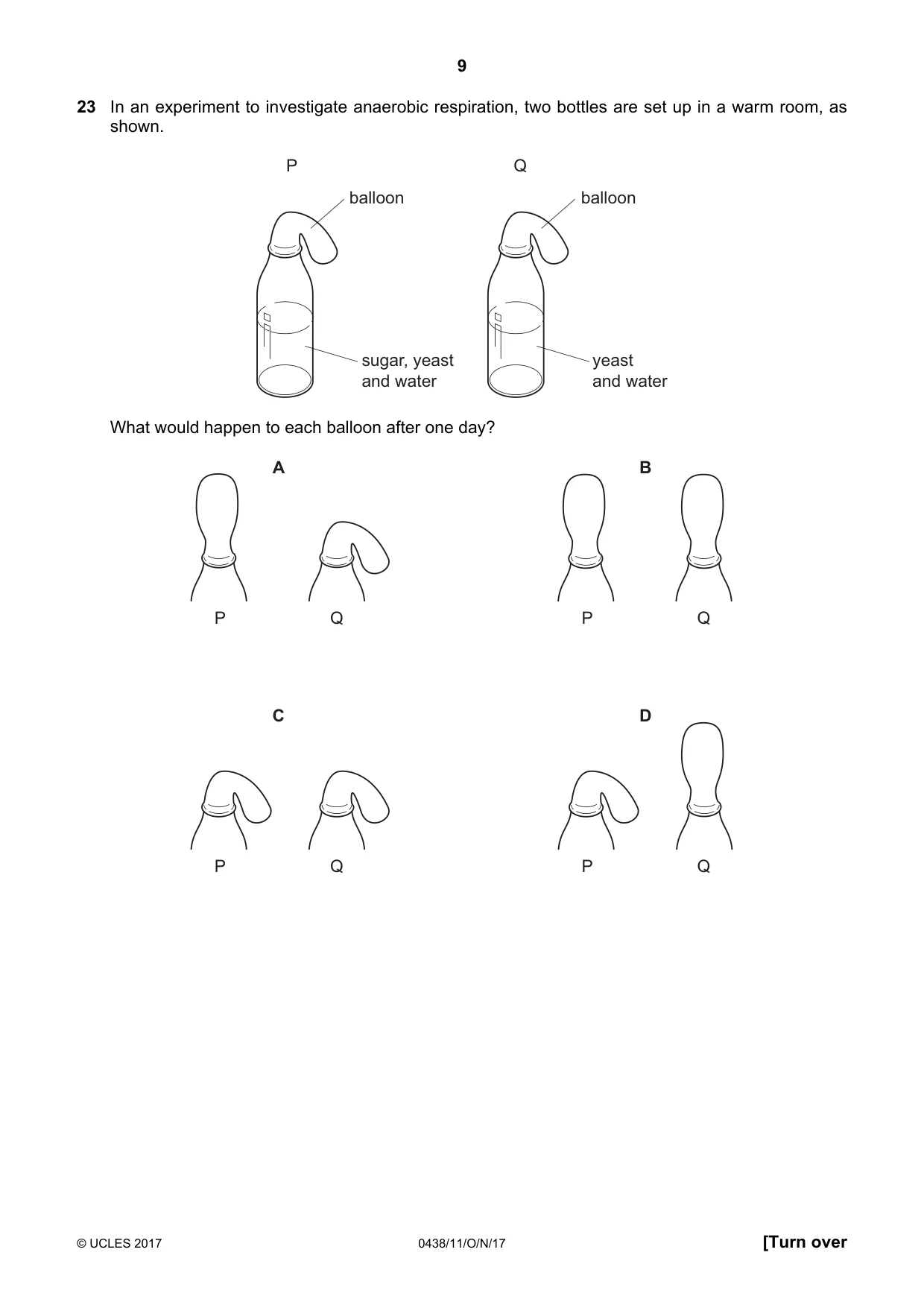 Cambridge IGCSE Biology (BES) 0438 2017 Oct/Nov Paper 1 · Variant 1 question paper, page 9 of 16