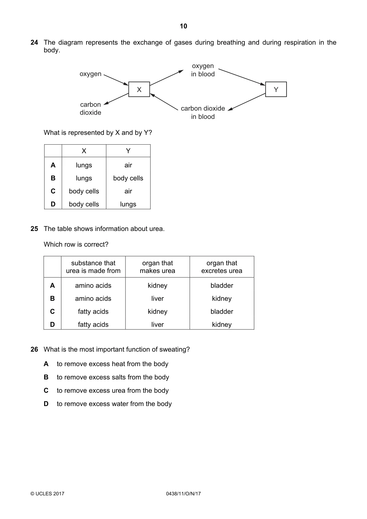 Cambridge IGCSE Biology (BES) 0438 2017 Oct/Nov Paper 1 · Variant 1 question paper, page 10 of 16