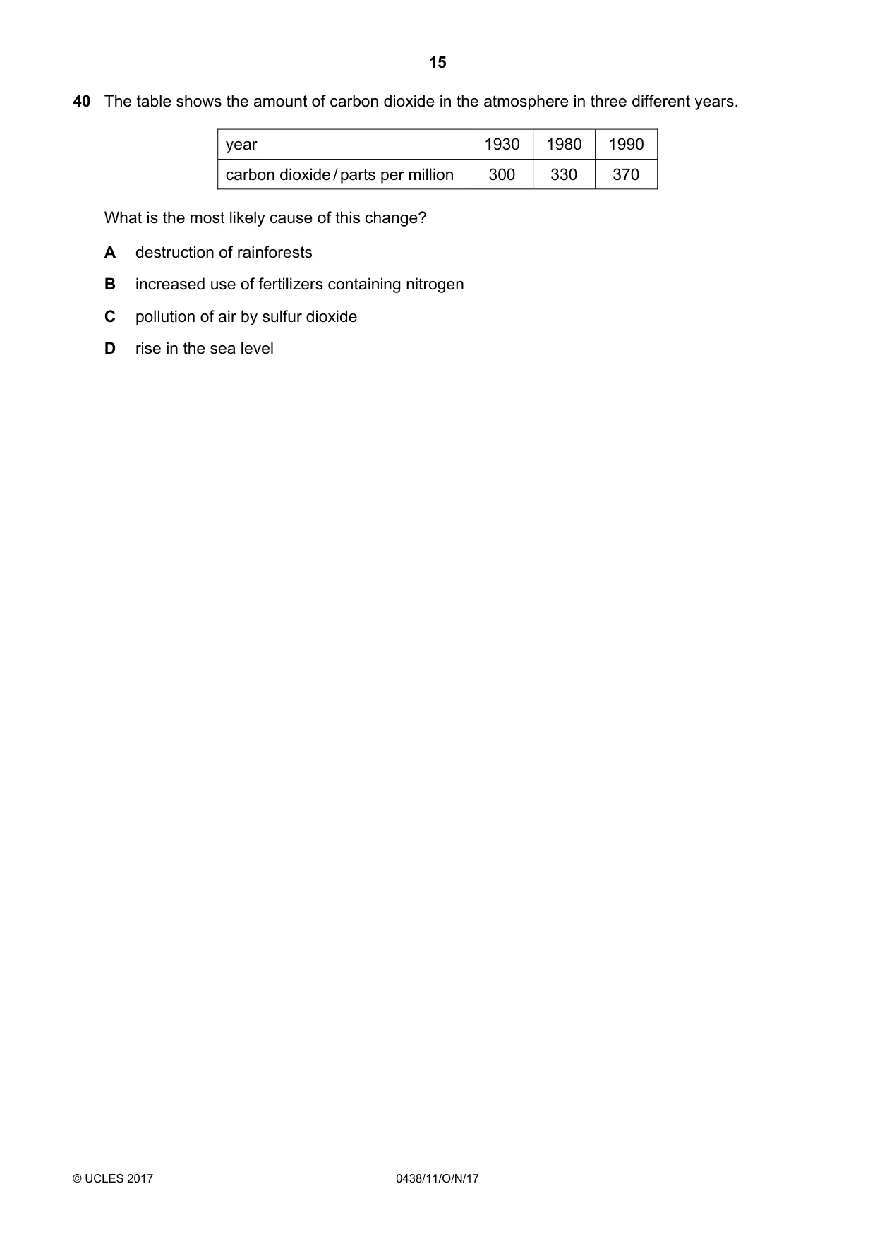 Cambridge IGCSE Biology (BES) 0438 2017 Oct/Nov Paper 1 · Variant 1 question paper, page 15 of 16