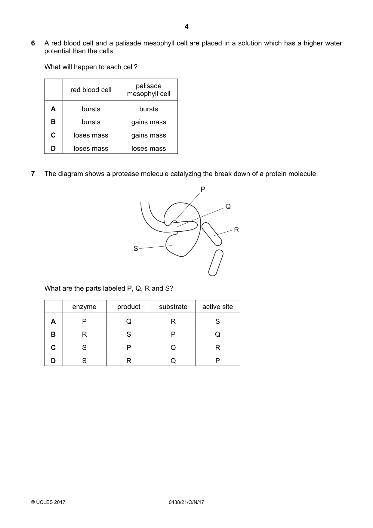 Cambridge IGCSE Biology (BES) 0438 2017 Oct/Nov Paper 2 · Variant 1 question paper, page 4 of 16