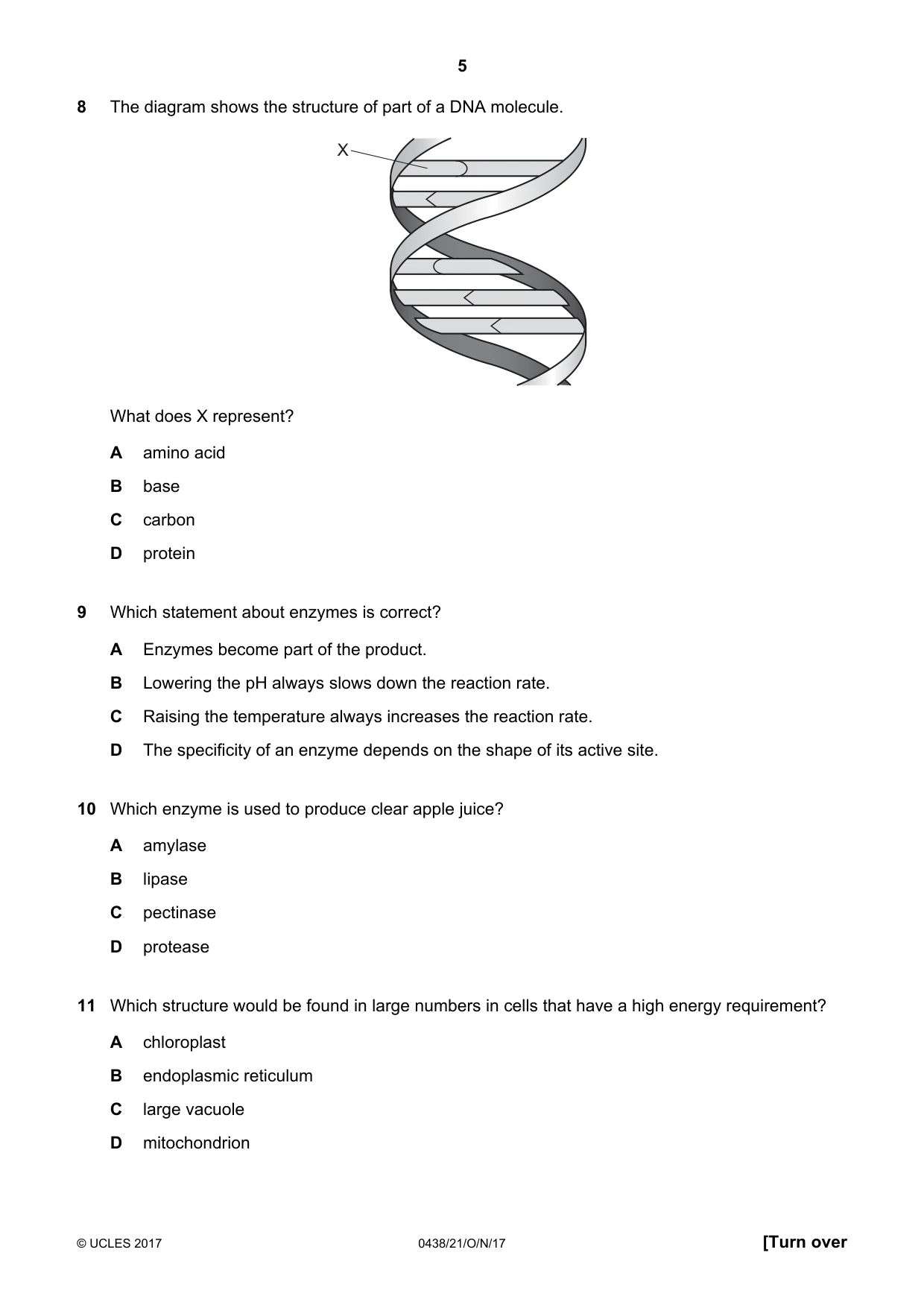 Cambridge IGCSE Biology (BES) 0438 2017 Oct/Nov Paper 2 · Variant 1 question paper, page 5 of 16