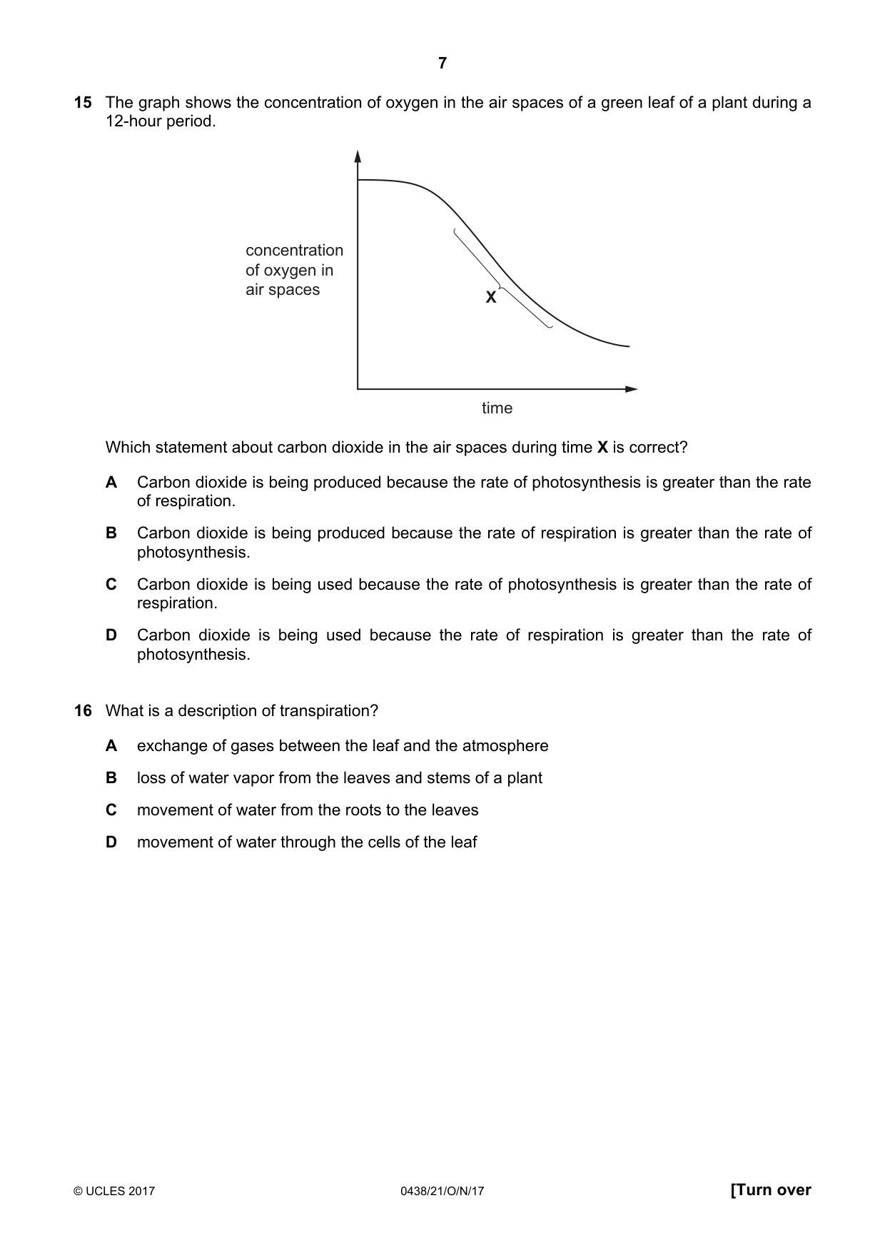Cambridge IGCSE Biology (BES) 0438 2017 Oct/Nov Paper 2 · Variant 1 question paper, page 7 of 16