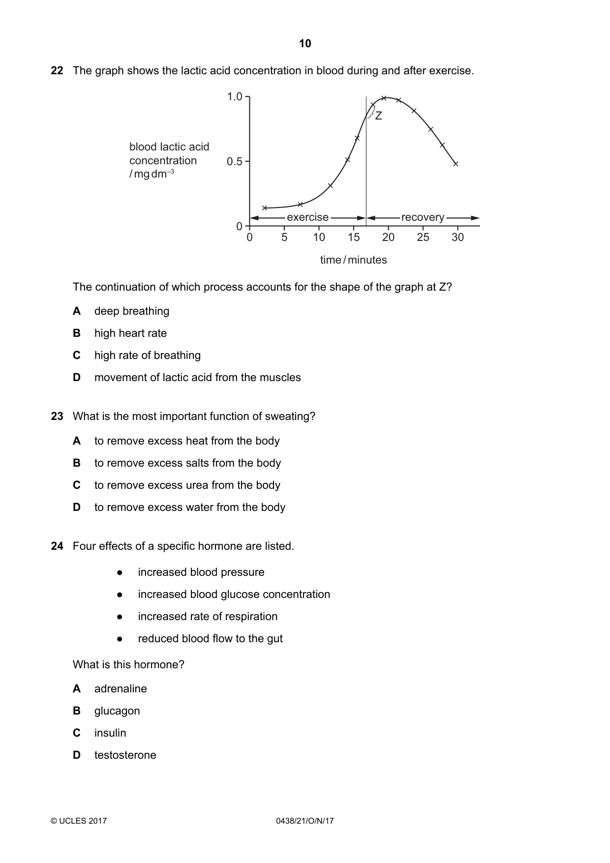 Cambridge IGCSE Biology (BES) 0438 2017 Oct/Nov Paper 2 · Variant 1 question paper, page 10 of 16