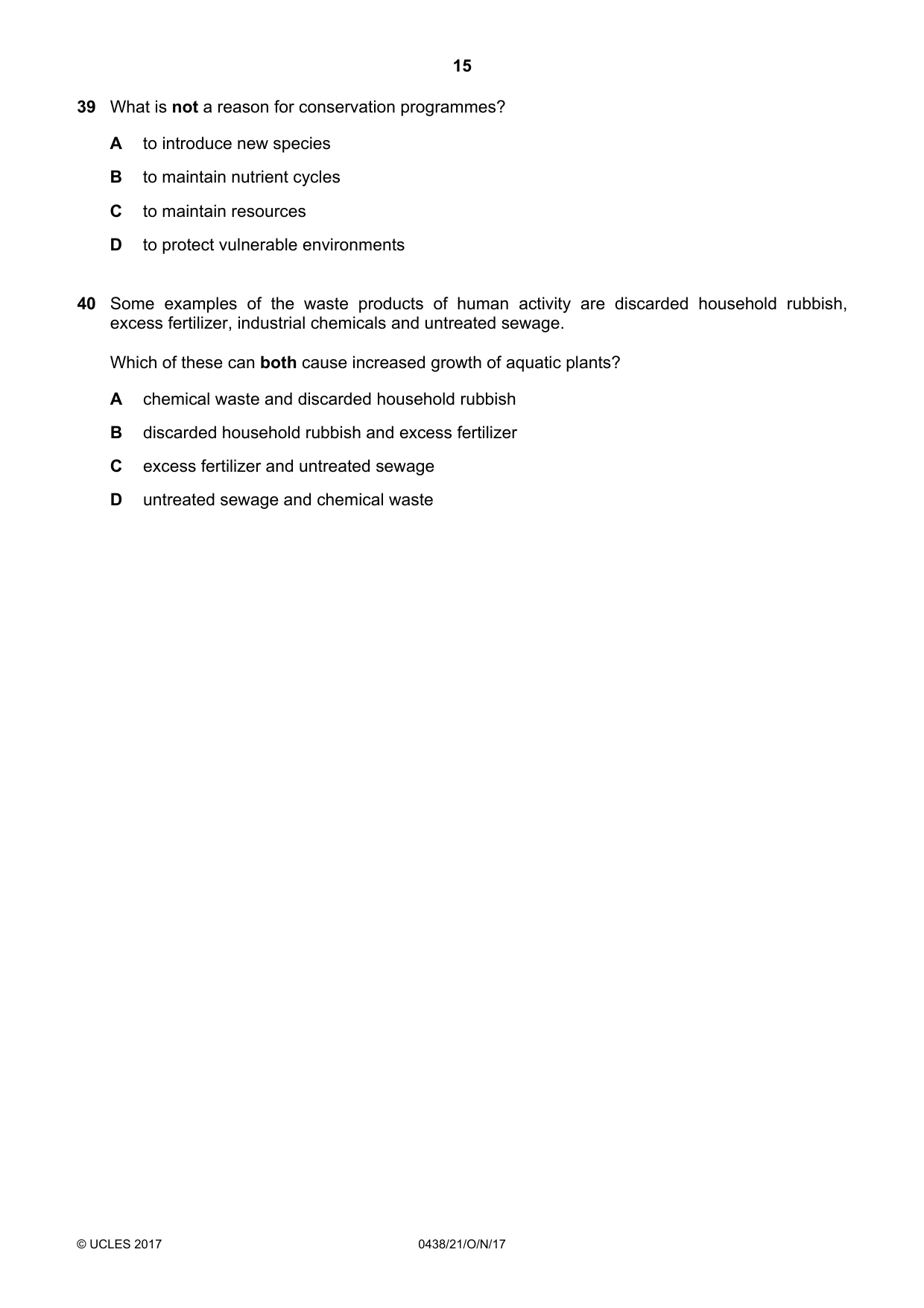 Cambridge IGCSE Biology (BES) 0438 2017 Oct/Nov Paper 2 · Variant 1 question paper, page 15 of 16