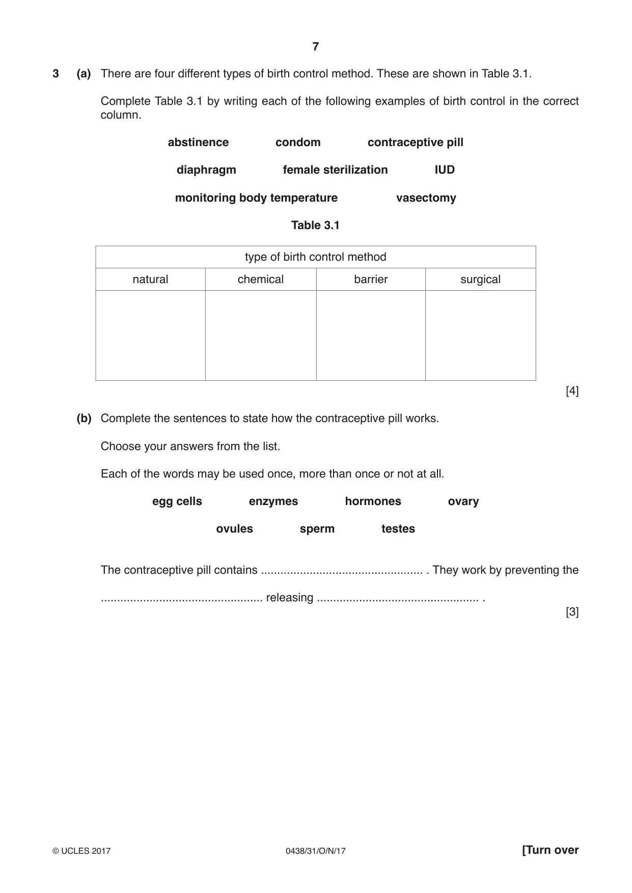 Cambridge IGCSE Biology (BES) 0438 2017 Oct/Nov Paper 3 · Variant 1 question paper, page 7 of 20