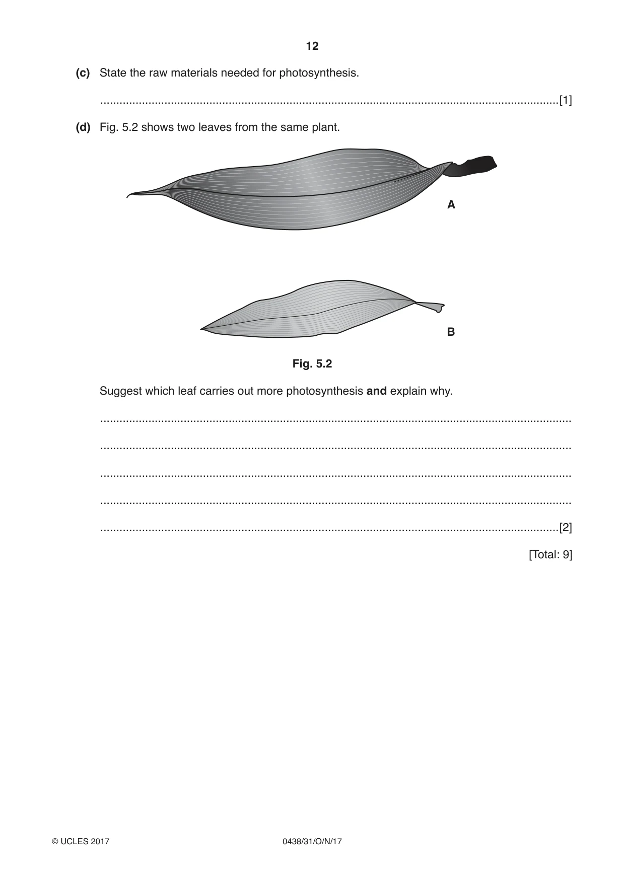 Cambridge IGCSE Biology (BES) 0438 2017 Oct/Nov Paper 3 · Variant 1 question paper, page 12 of 20
