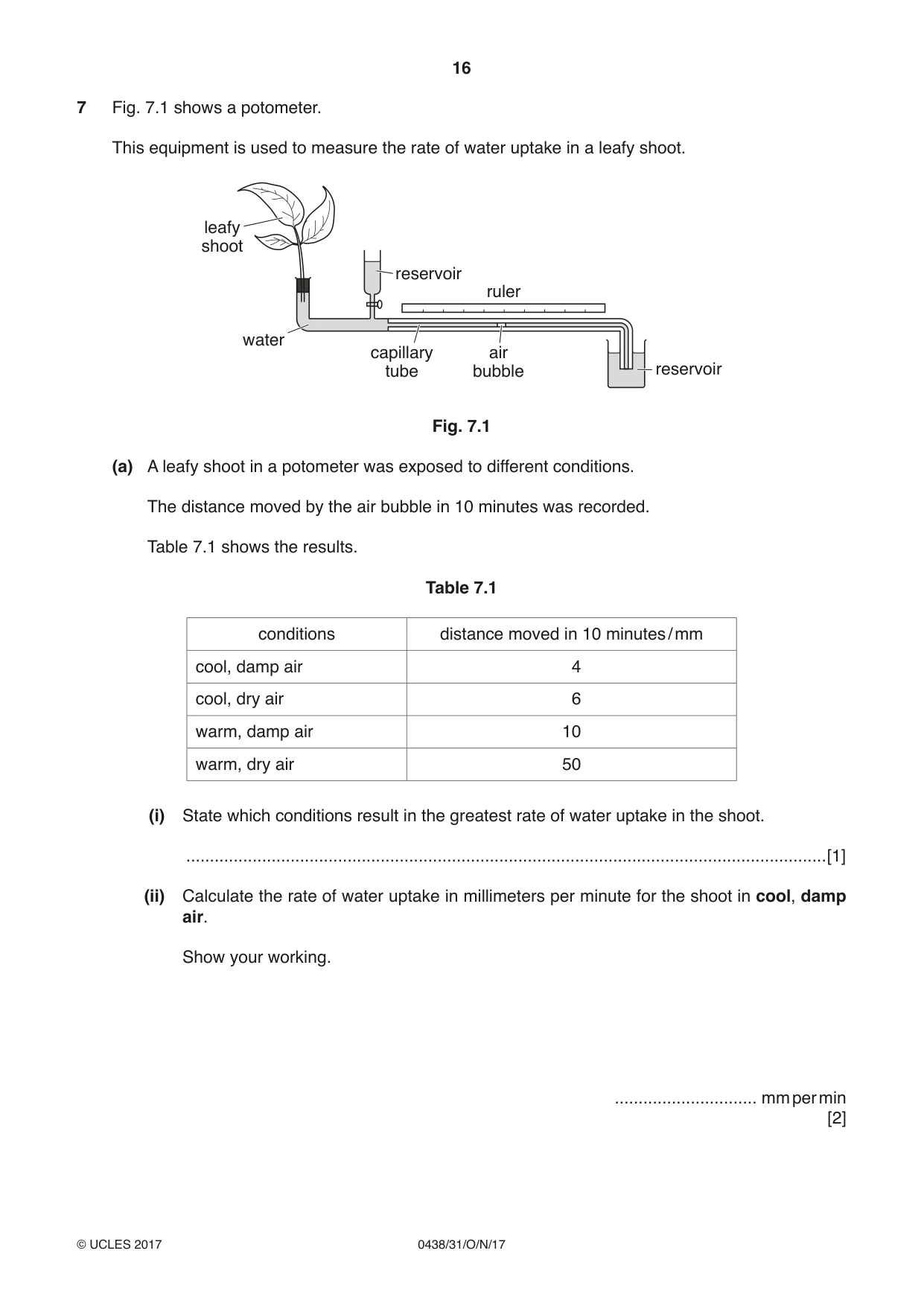 Cambridge IGCSE Biology (BES) 0438 2017 Oct/Nov Paper 3 · Variant 1 question paper, page 16 of 20