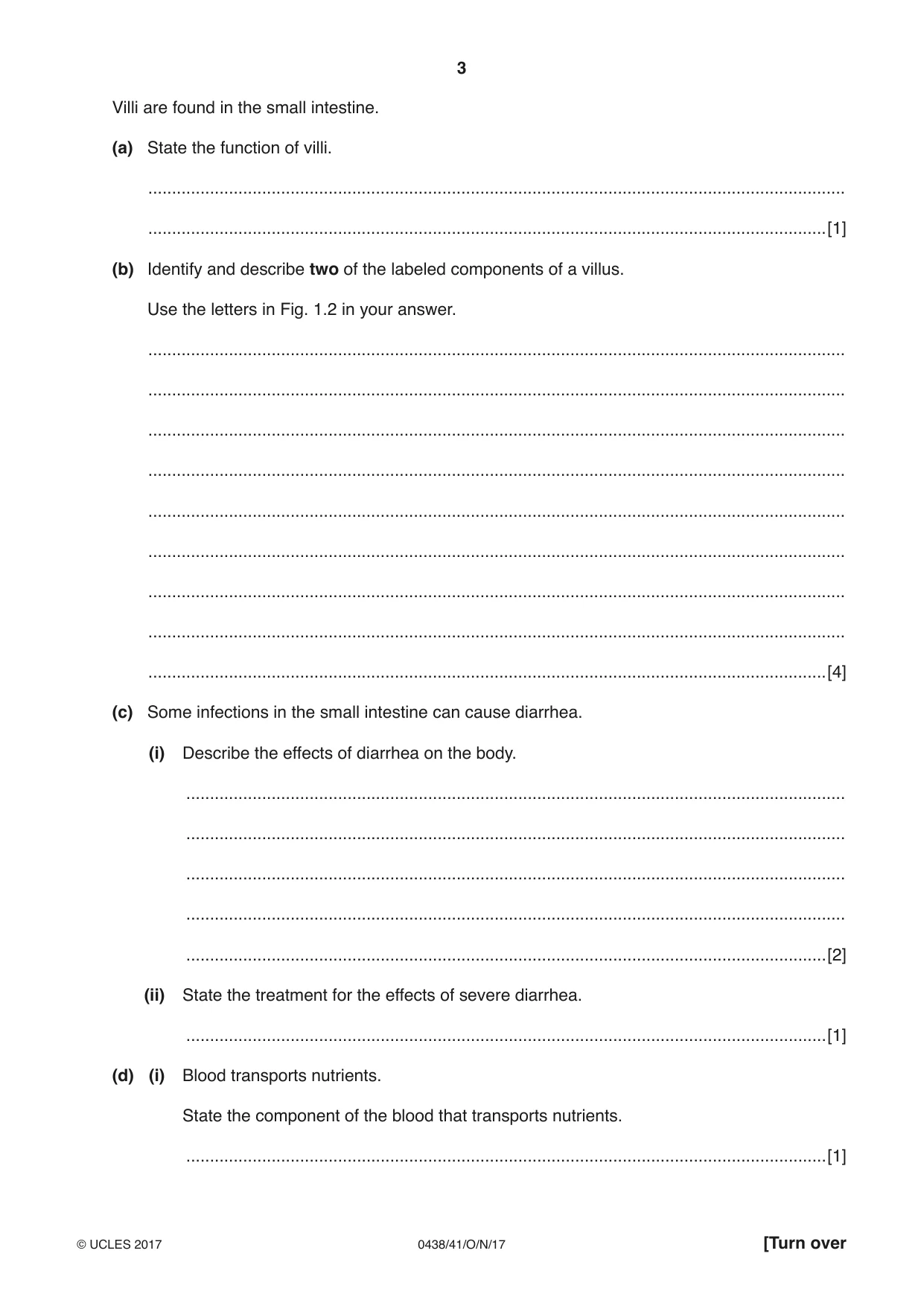 Cambridge IGCSE Biology (BES) 0438 2017 Oct/Nov Paper 4 · Variant 1 question paper, page 3 of 20