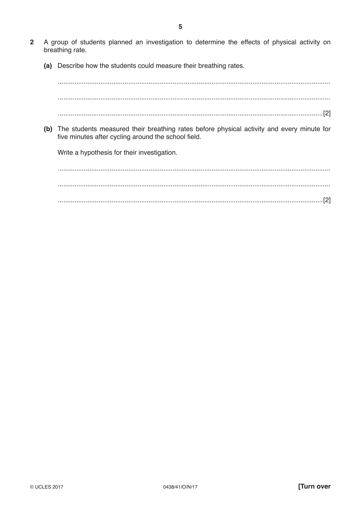 Cambridge IGCSE Biology (BES) 0438 2017 Oct/Nov Paper 4 · Variant 1 question paper, page 5 of 20