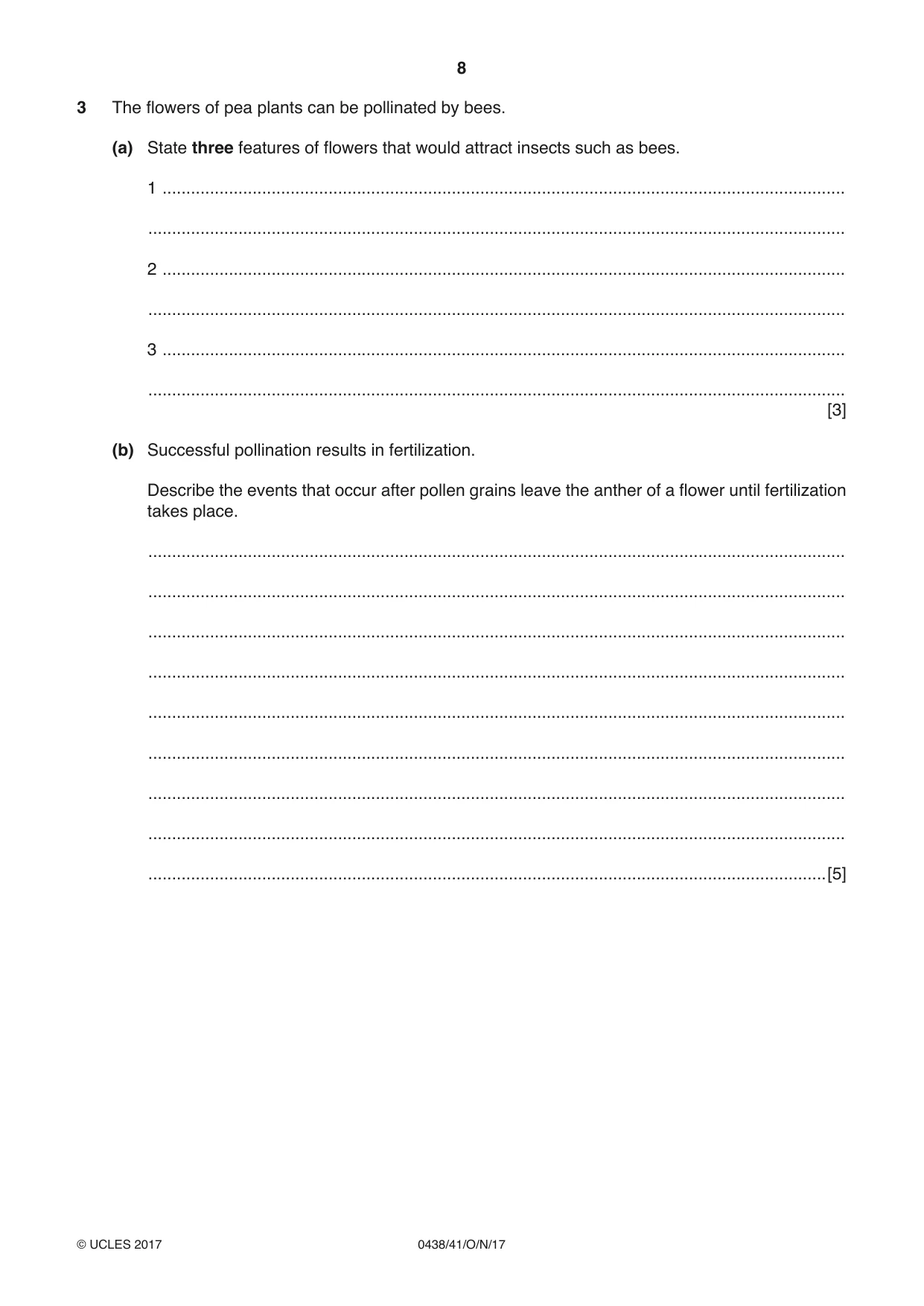 Cambridge IGCSE Biology (BES) 0438 2017 Oct/Nov Paper 4 · Variant 1 question paper, page 8 of 20