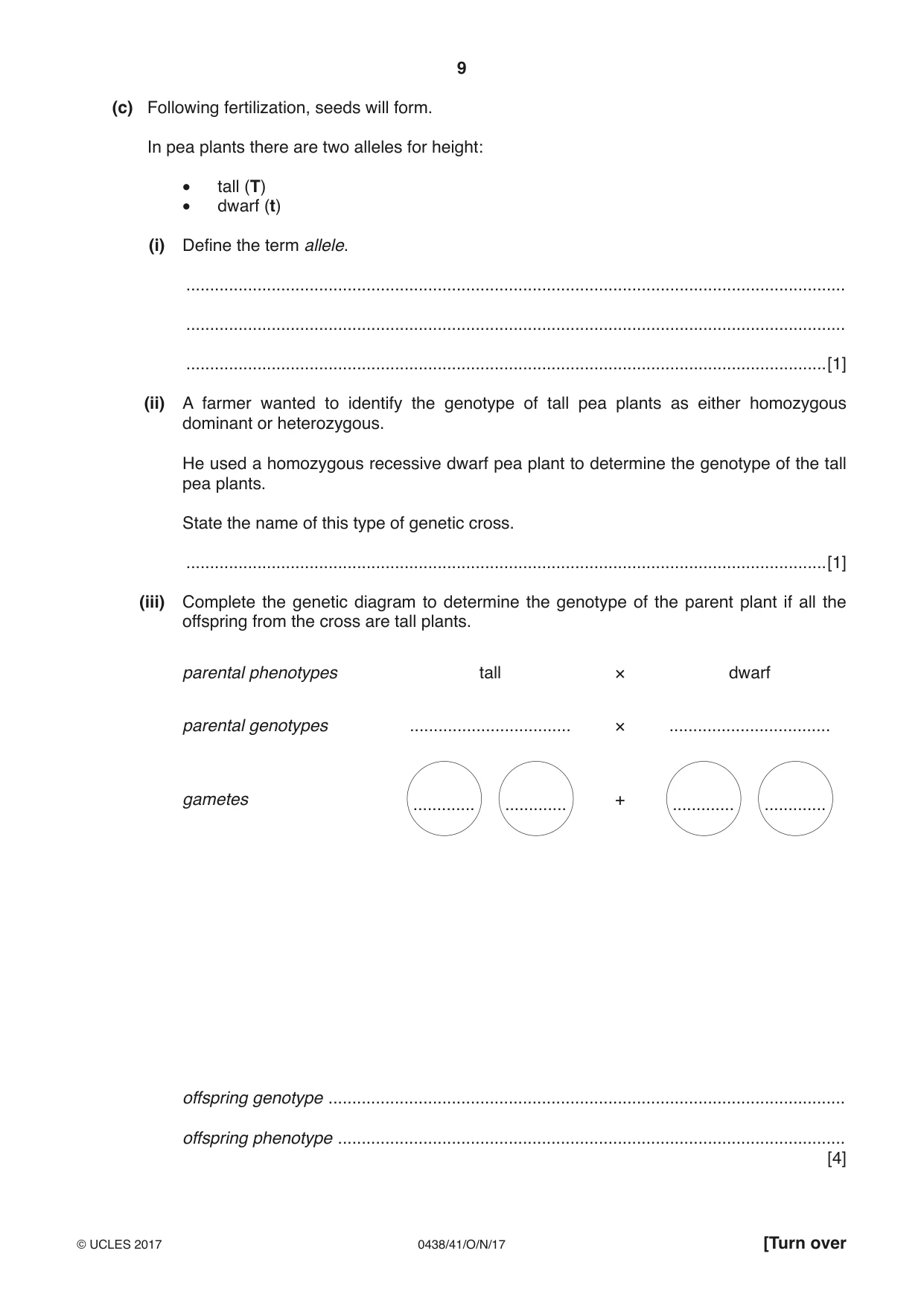 Cambridge IGCSE Biology (BES) 0438 2017 Oct/Nov Paper 4 · Variant 1 question paper, page 9 of 20
