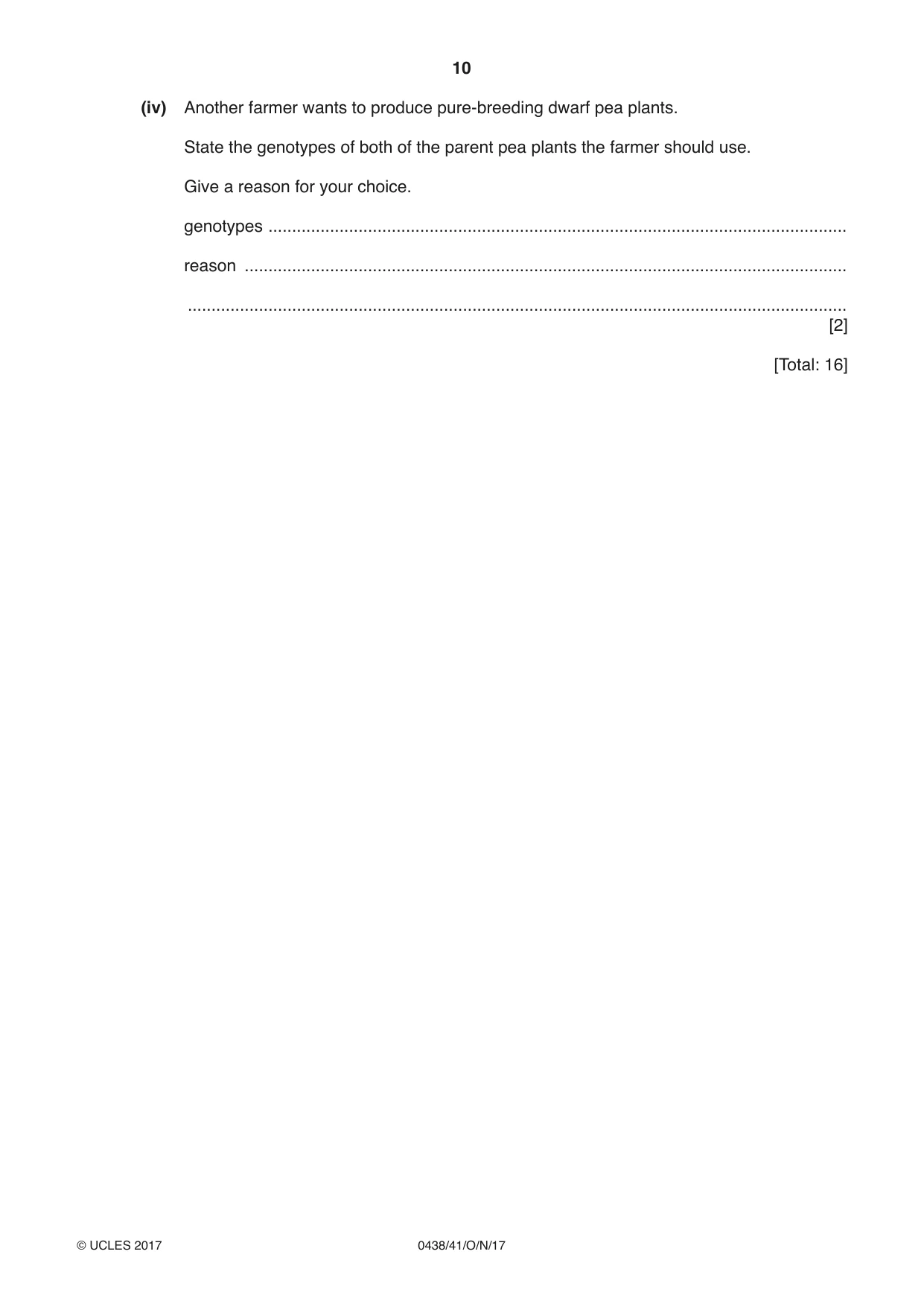 Cambridge IGCSE Biology (BES) 0438 2017 Oct/Nov Paper 4 · Variant 1 question paper, page 10 of 20