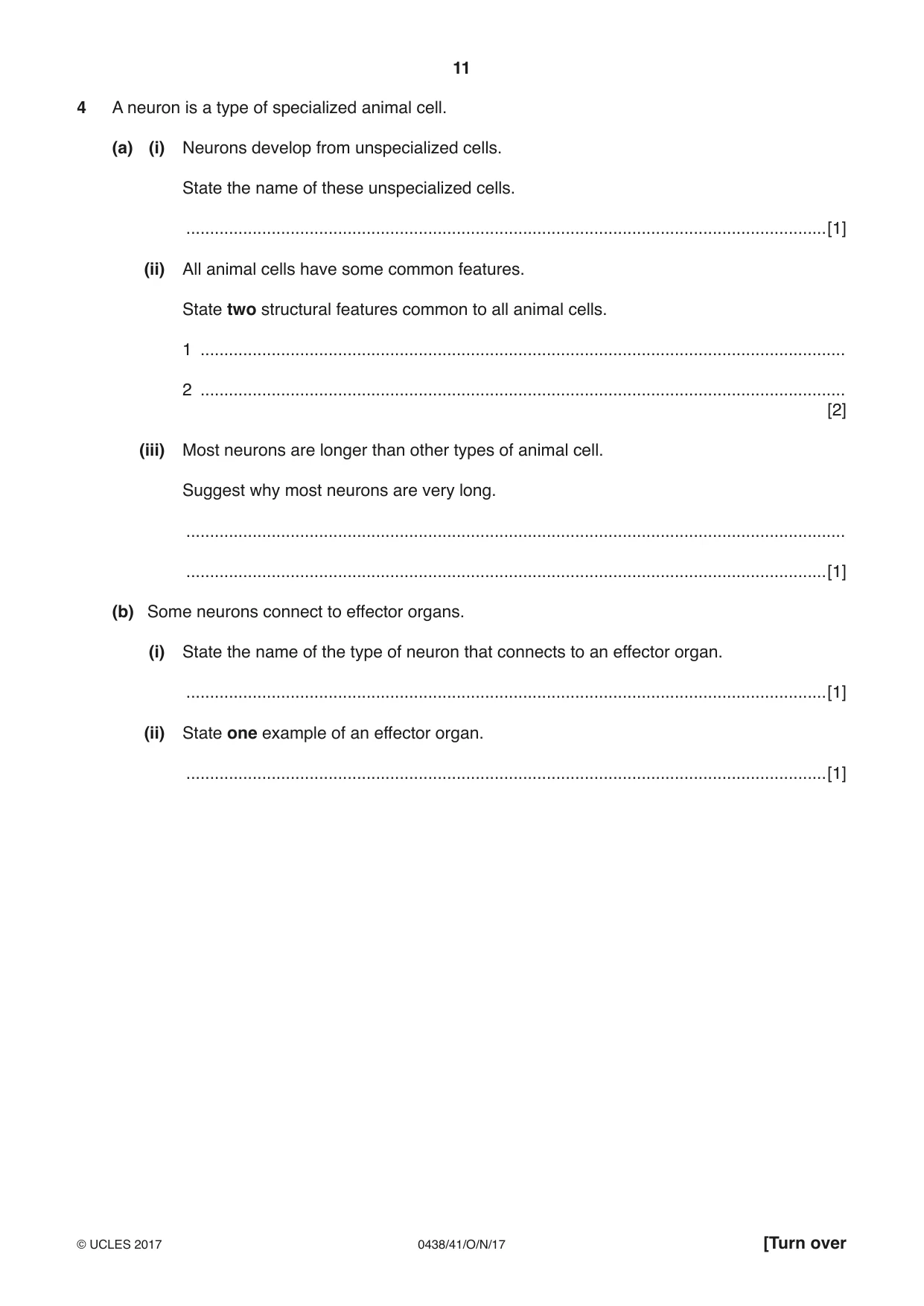 Cambridge IGCSE Biology (BES) 0438 2017 Oct/Nov Paper 4 · Variant 1 question paper, page 11 of 20