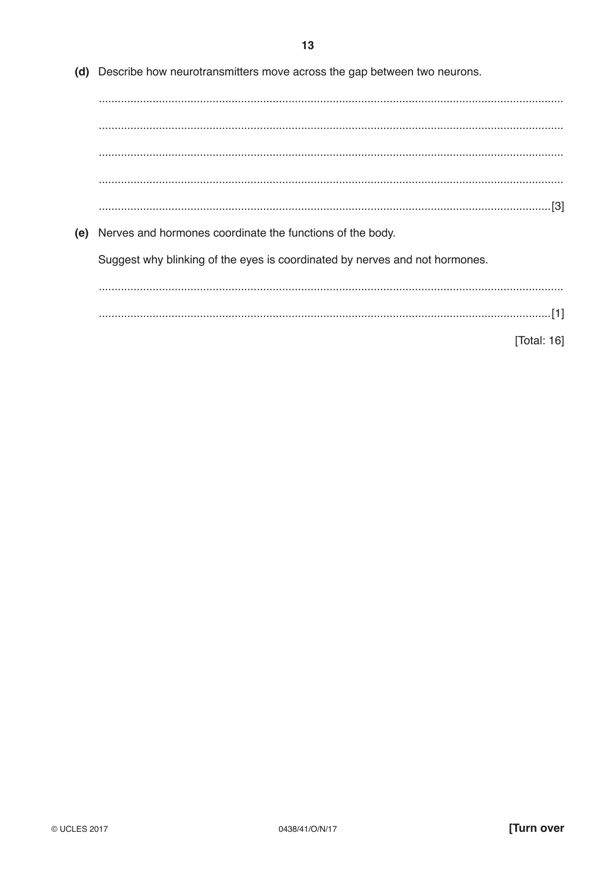 Cambridge IGCSE Biology (BES) 0438 2017 Oct/Nov Paper 4 · Variant 1 question paper, page 13 of 20