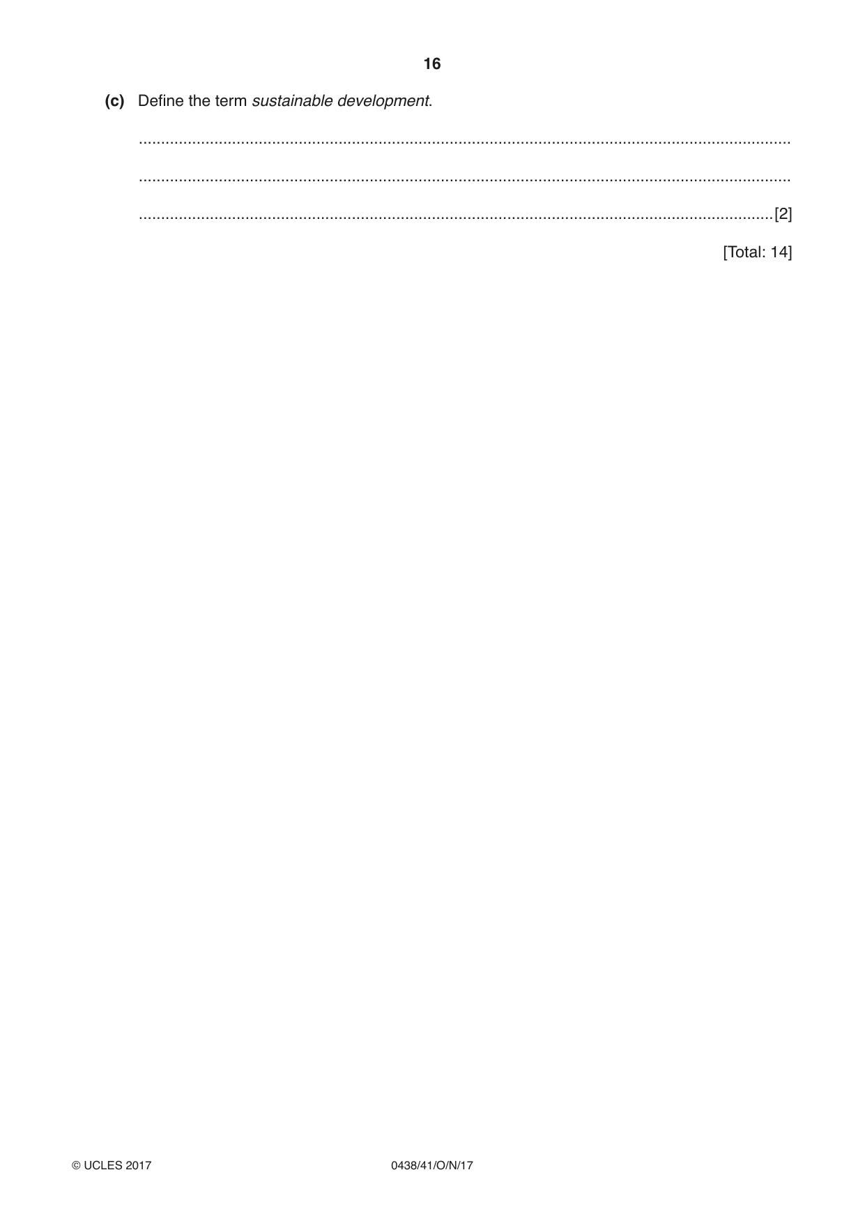 Cambridge IGCSE Biology (BES) 0438 2017 Oct/Nov Paper 4 · Variant 1 question paper, page 16 of 20