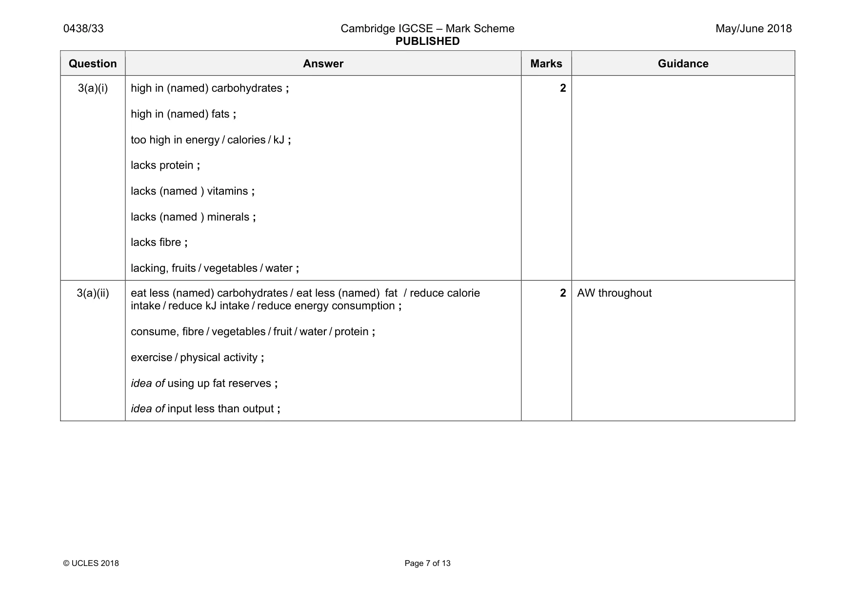 Mark scheme, page 7 of 13