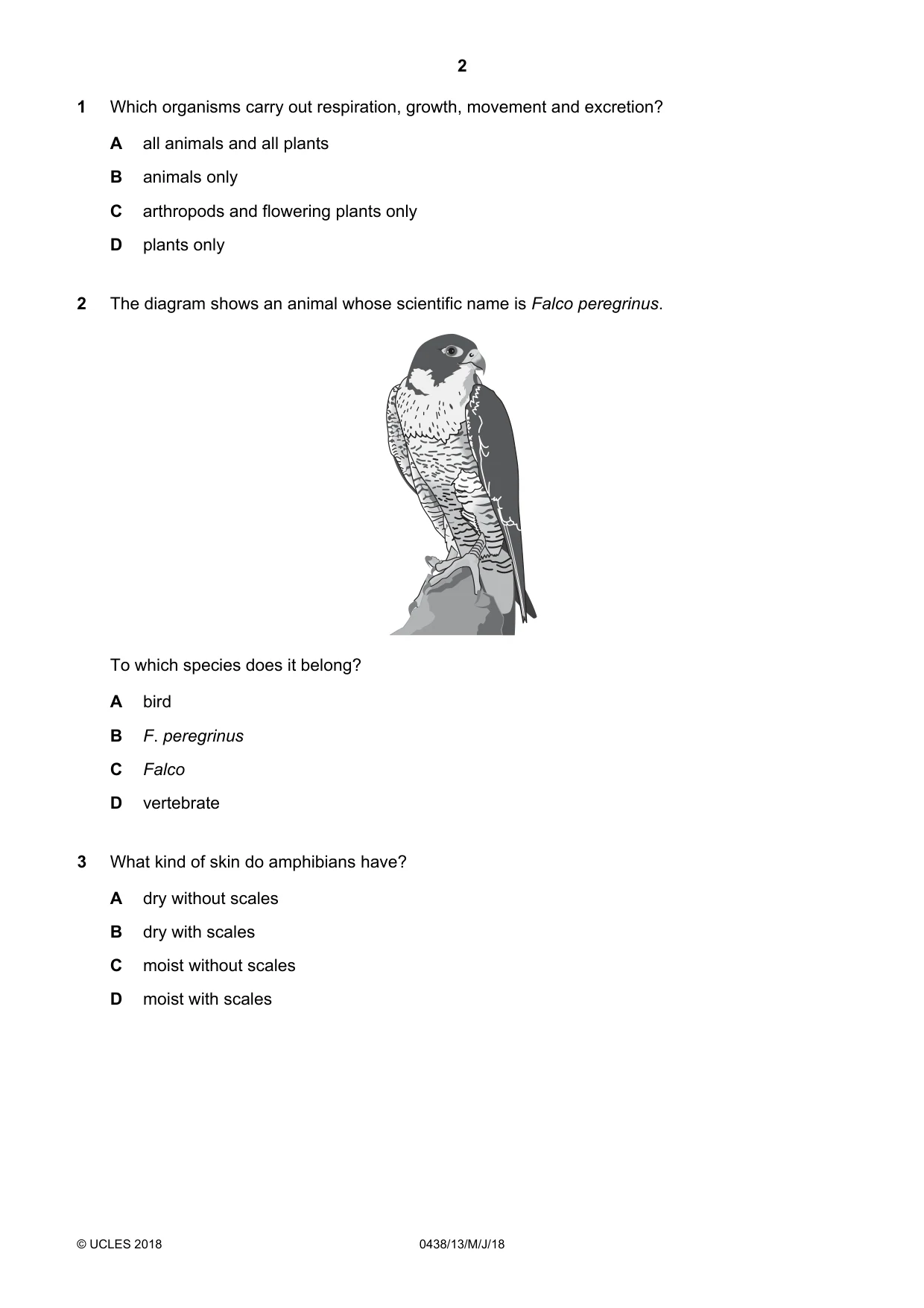 Cambridge IGCSE Biology (BES) 0438 2018 May/June Paper 1 · Variant 3 question paper, page 2 of 16
