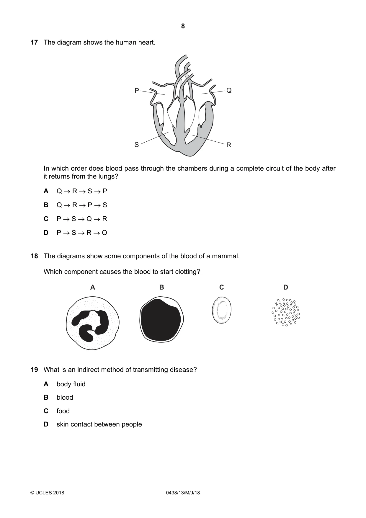 Cambridge IGCSE Biology (BES) 0438 2018 May/June Paper 1 · Variant 3 question paper, page 8 of 16