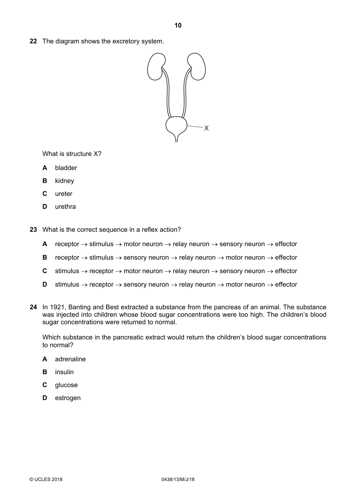 Cambridge IGCSE Biology (BES) 0438 2018 May/June Paper 1 · Variant 3 question paper, page 10 of 16