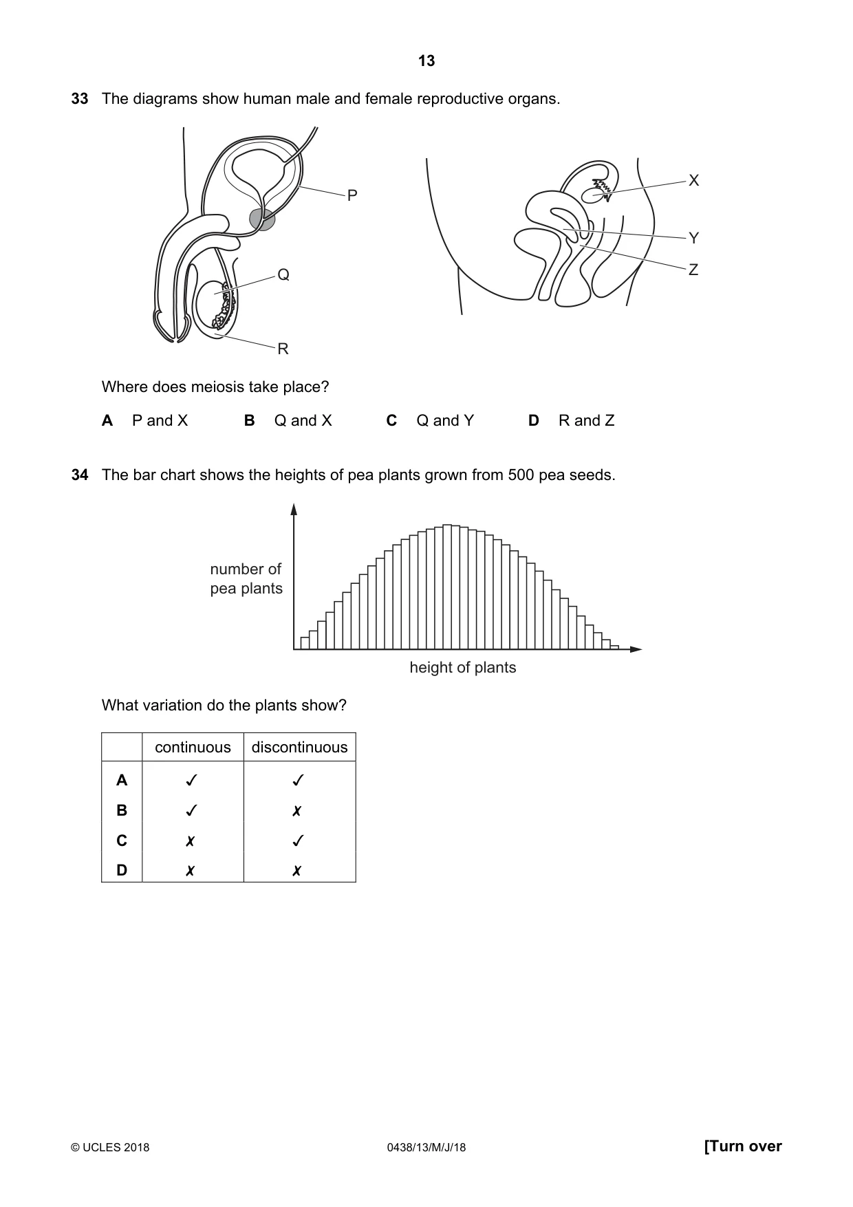 Cambridge IGCSE Biology (BES) 0438 2018 May/June Paper 1 · Variant 3 question paper, page 13 of 16