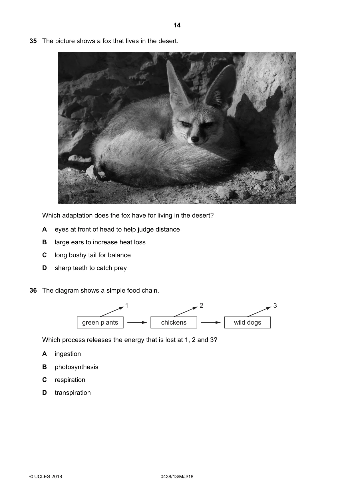 Cambridge IGCSE Biology (BES) 0438 2018 May/June Paper 1 · Variant 3 question paper, page 14 of 16
