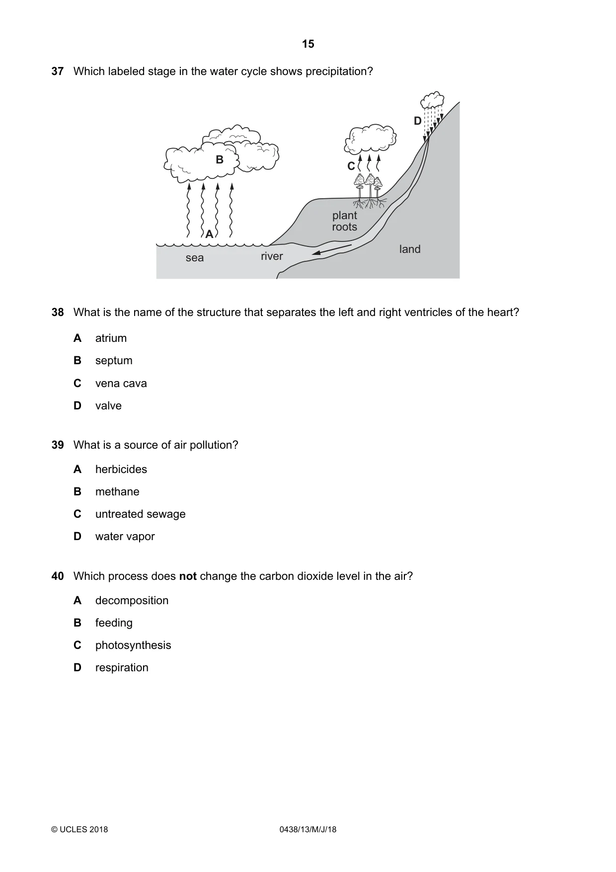 Cambridge IGCSE Biology (BES) 0438 2018 May/June Paper 1 · Variant 3 question paper, page 15 of 16