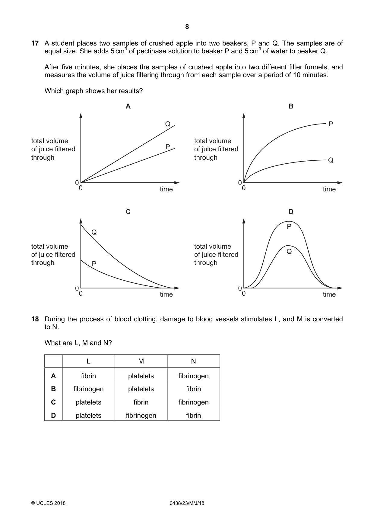 Cambridge IGCSE Biology (BES) 0438 2018 May/June Paper 2 · Variant 3 question paper, page 8 of 16