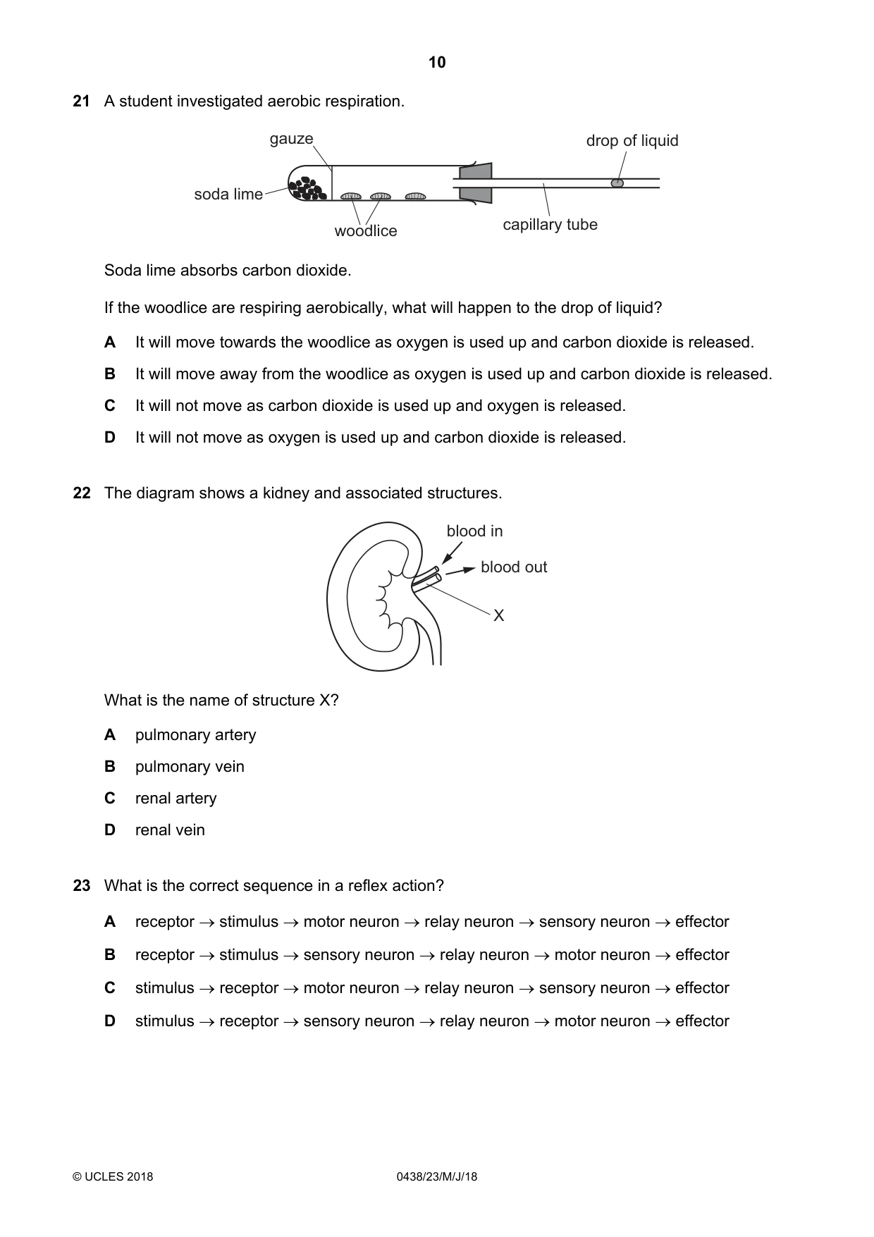 Cambridge IGCSE Biology (BES) 0438 2018 May/June Paper 2 · Variant 3 question paper, page 10 of 16