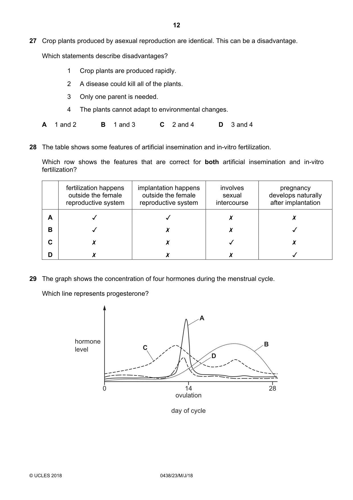 Cambridge IGCSE Biology (BES) 0438 2018 May/June Paper 2 · Variant 3 question paper, page 12 of 16