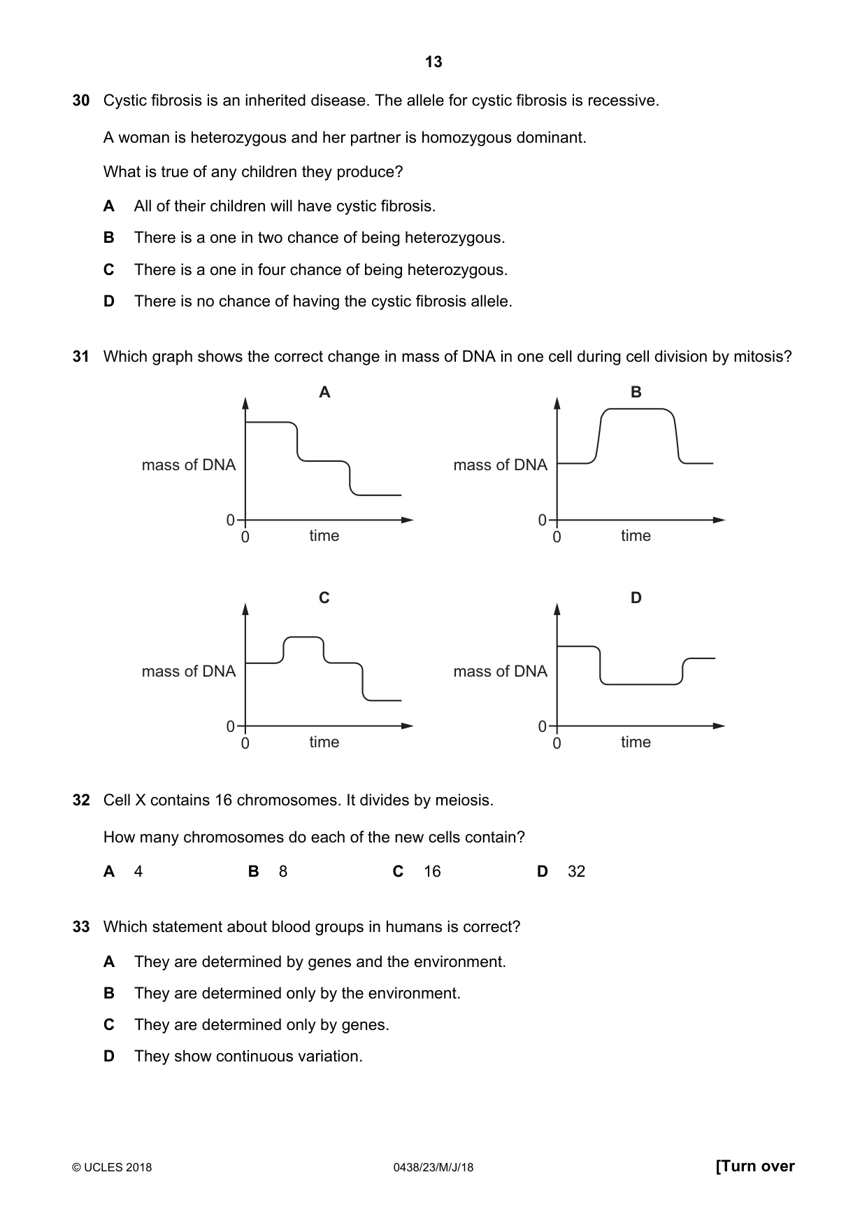 Cambridge IGCSE Biology (BES) 0438 2018 May/June Paper 2 · Variant 3 question paper, page 13 of 16