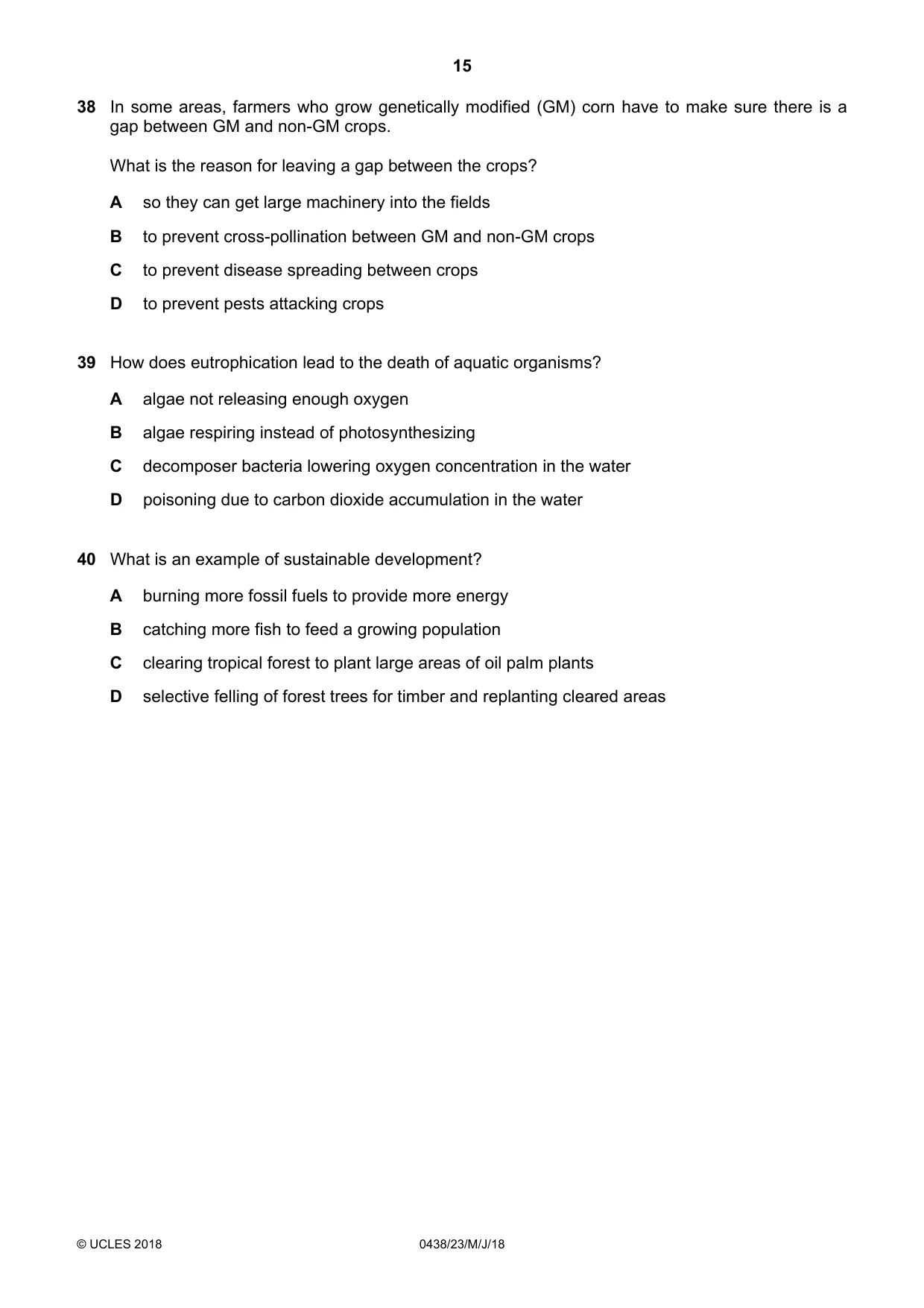 Cambridge IGCSE Biology (BES) 0438 2018 May/June Paper 2 · Variant 3 question paper, page 15 of 16