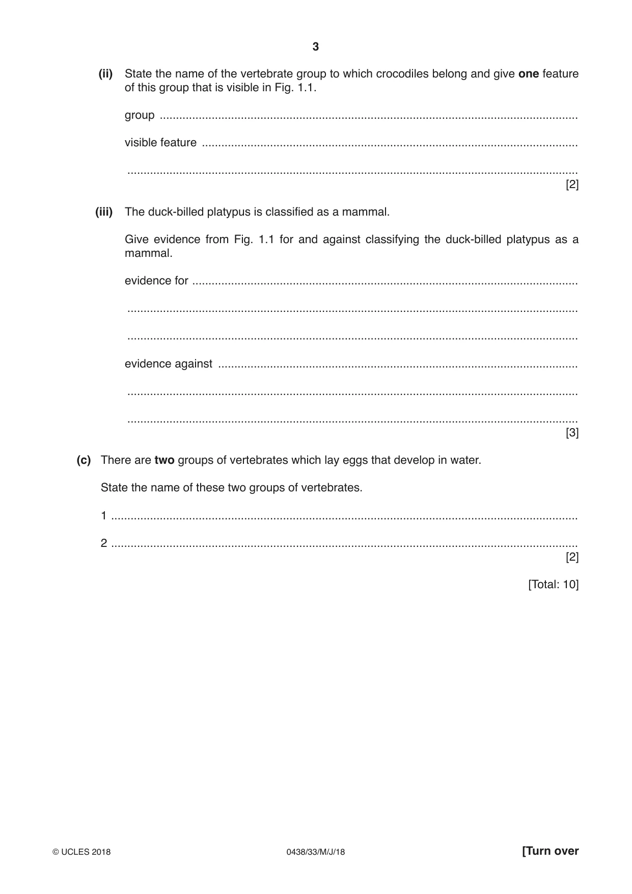 Cambridge IGCSE Biology (BES) 0438 2018 May/June Paper 3 · Variant 3 question paper, page 3 of 20