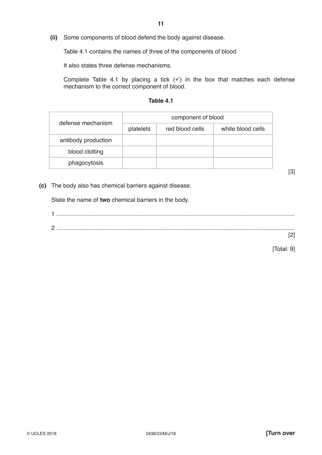 Cambridge IGCSE Biology (BES) 0438 2018 May/June Paper 3 · Variant 3 question paper, page 11 of 20
