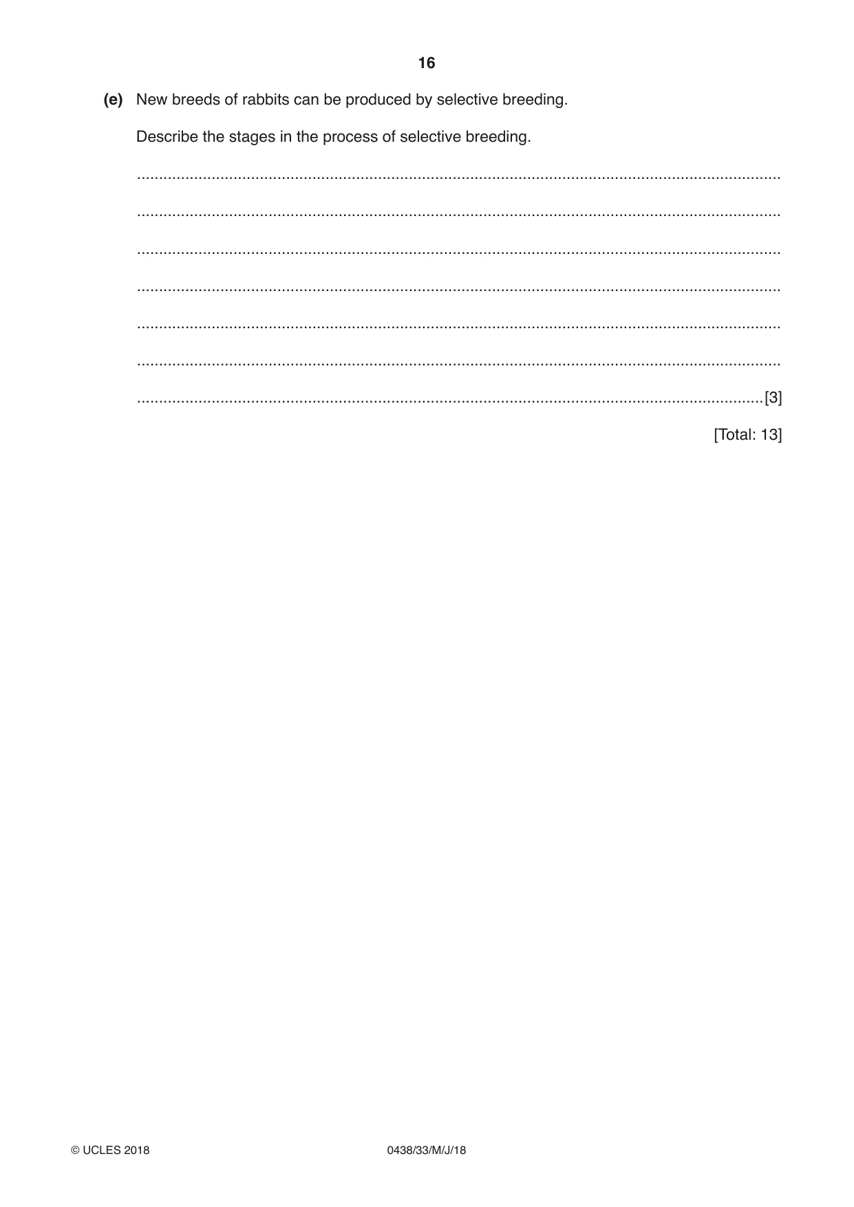 Cambridge IGCSE Biology (BES) 0438 2018 May/June Paper 3 · Variant 3 question paper, page 16 of 20