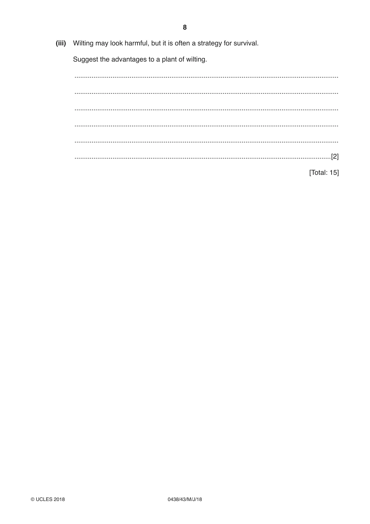 Cambridge IGCSE Biology (BES) 0438 2018 May/June Paper 4 · Variant 3 question paper, page 8 of 20