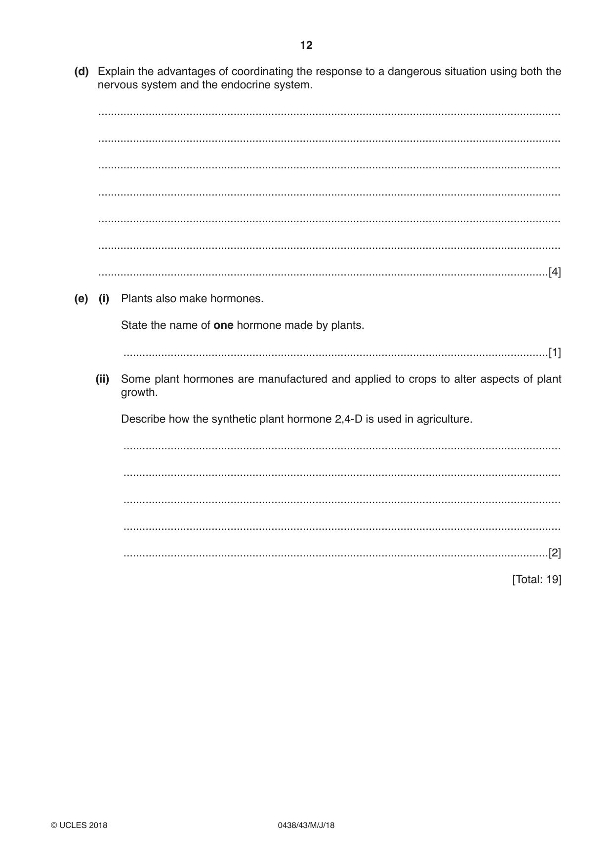 Cambridge IGCSE Biology (BES) 0438 2018 May/June Paper 4 · Variant 3 question paper, page 12 of 20