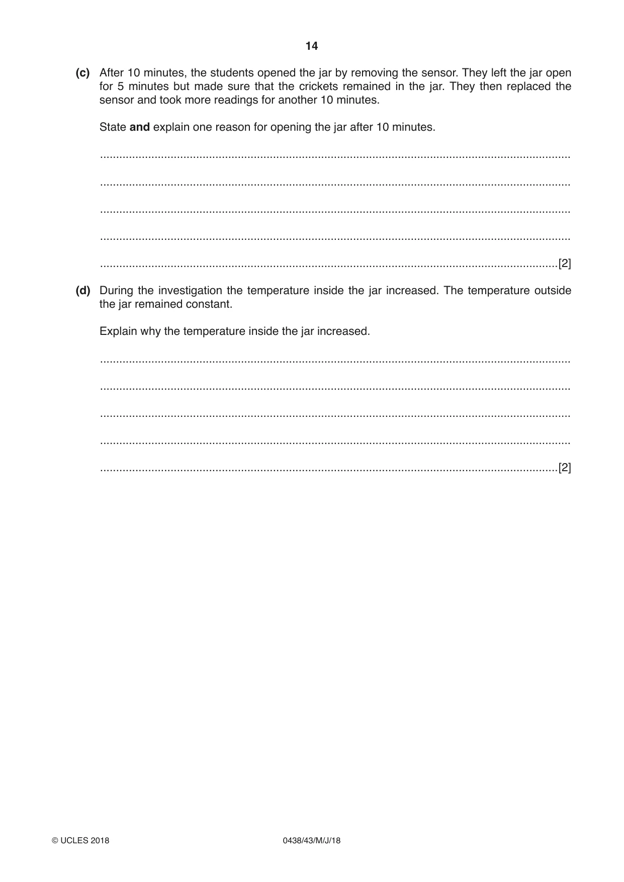 Cambridge IGCSE Biology (BES) 0438 2018 May/June Paper 4 · Variant 3 question paper, page 14 of 20