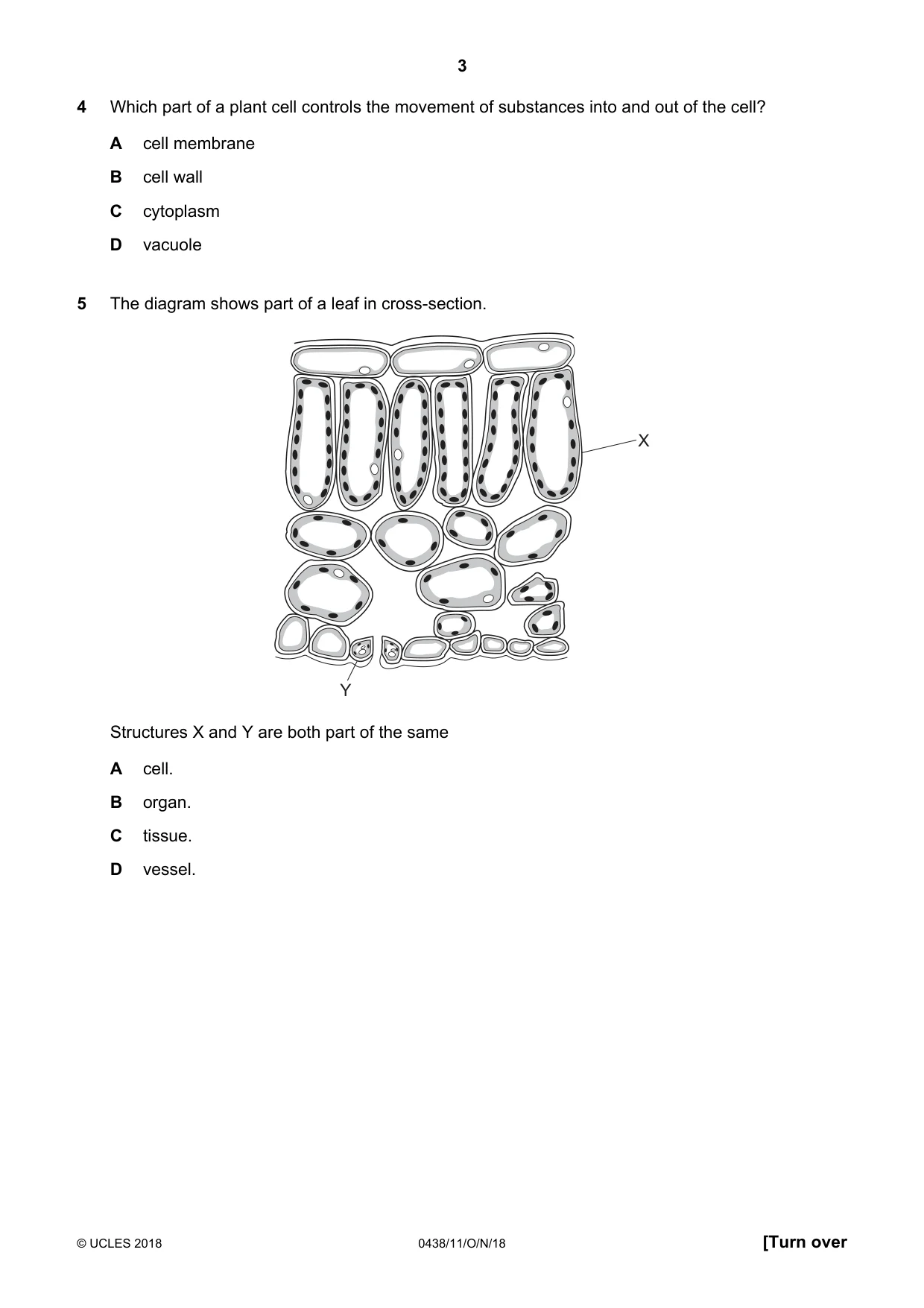 Cambridge IGCSE Biology (BES) 0438 2018 Oct/Nov Paper 1 · Variant 1 question paper, page 3 of 20