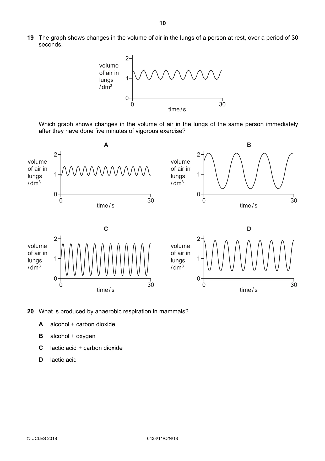 Cambridge IGCSE Biology (BES) 0438 2018 Oct/Nov Paper 1 · Variant 1 question paper, page 10 of 20