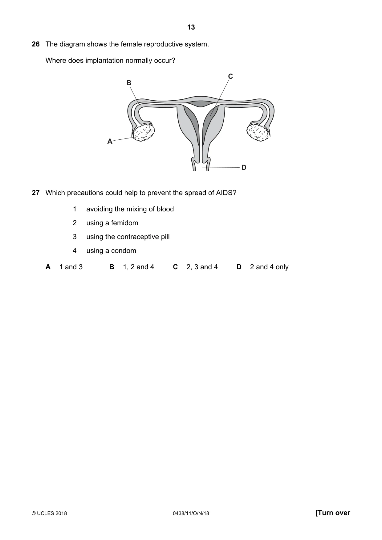 Cambridge IGCSE Biology (BES) 0438 2018 Oct/Nov Paper 1 · Variant 1 question paper, page 13 of 20