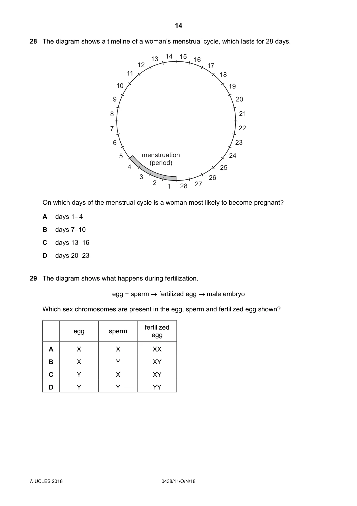 Cambridge IGCSE Biology (BES) 0438 2018 Oct/Nov Paper 1 · Variant 1 question paper, page 14 of 20
