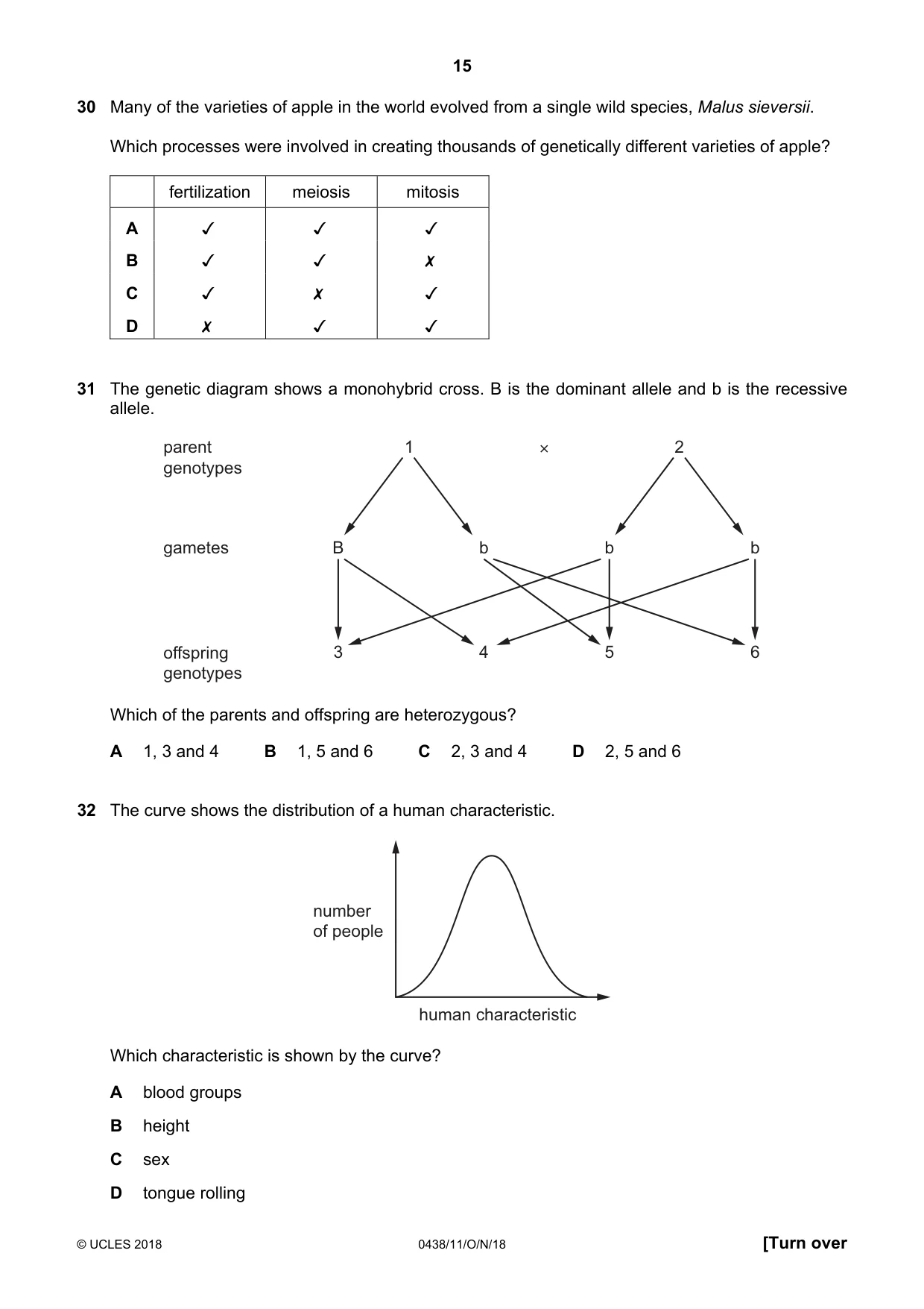 Cambridge IGCSE Biology (BES) 0438 2018 Oct/Nov Paper 1 · Variant 1 question paper, page 15 of 20