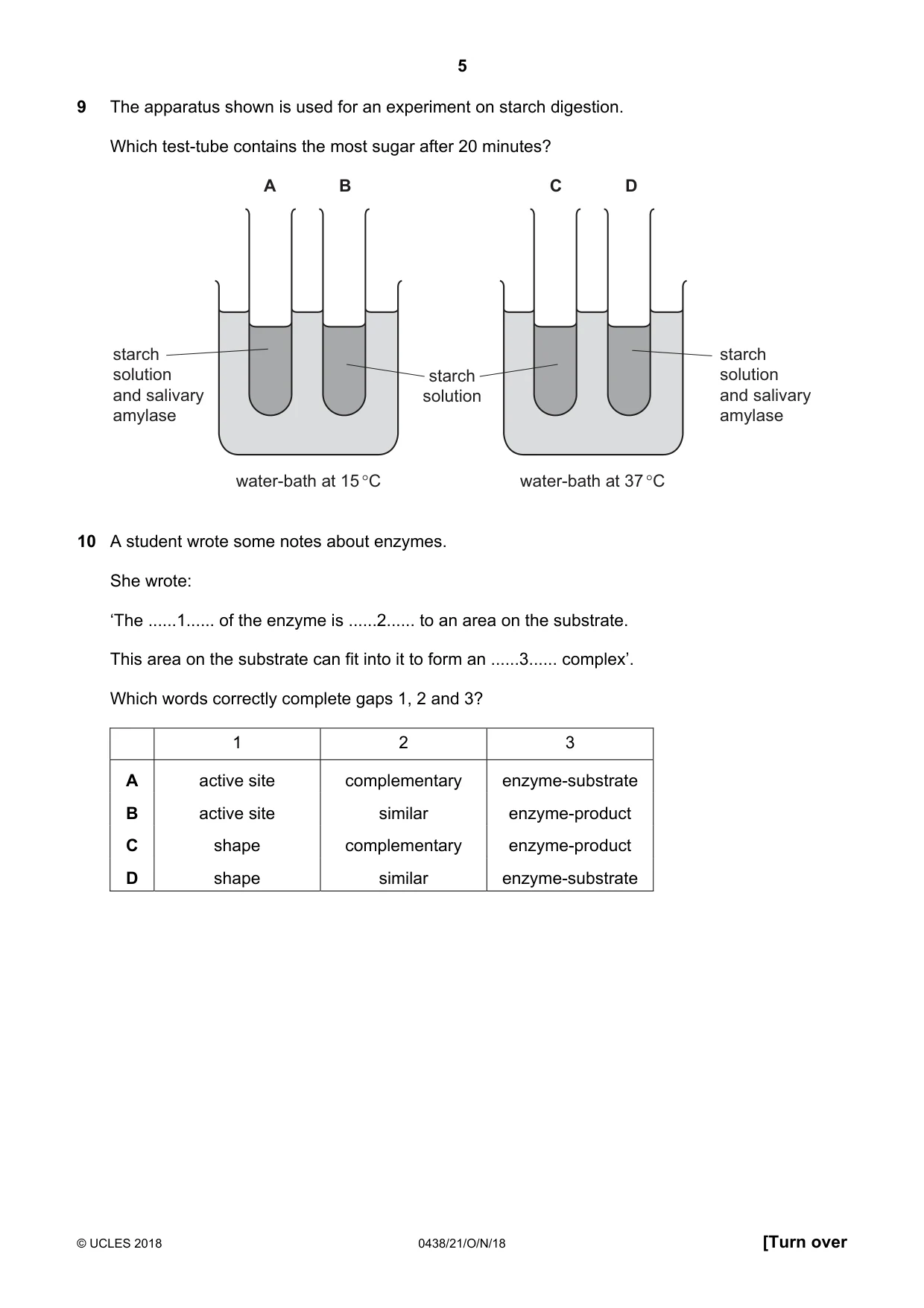 Cambridge IGCSE Biology (BES) 0438 2018 Oct/Nov Paper 2 · Variant 1 question paper, page 5 of 20