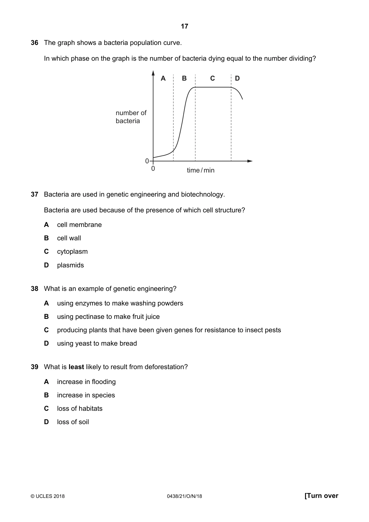 Cambridge IGCSE Biology (BES) 0438 2018 Oct/Nov Paper 2 · Variant 1 question paper, page 17 of 20