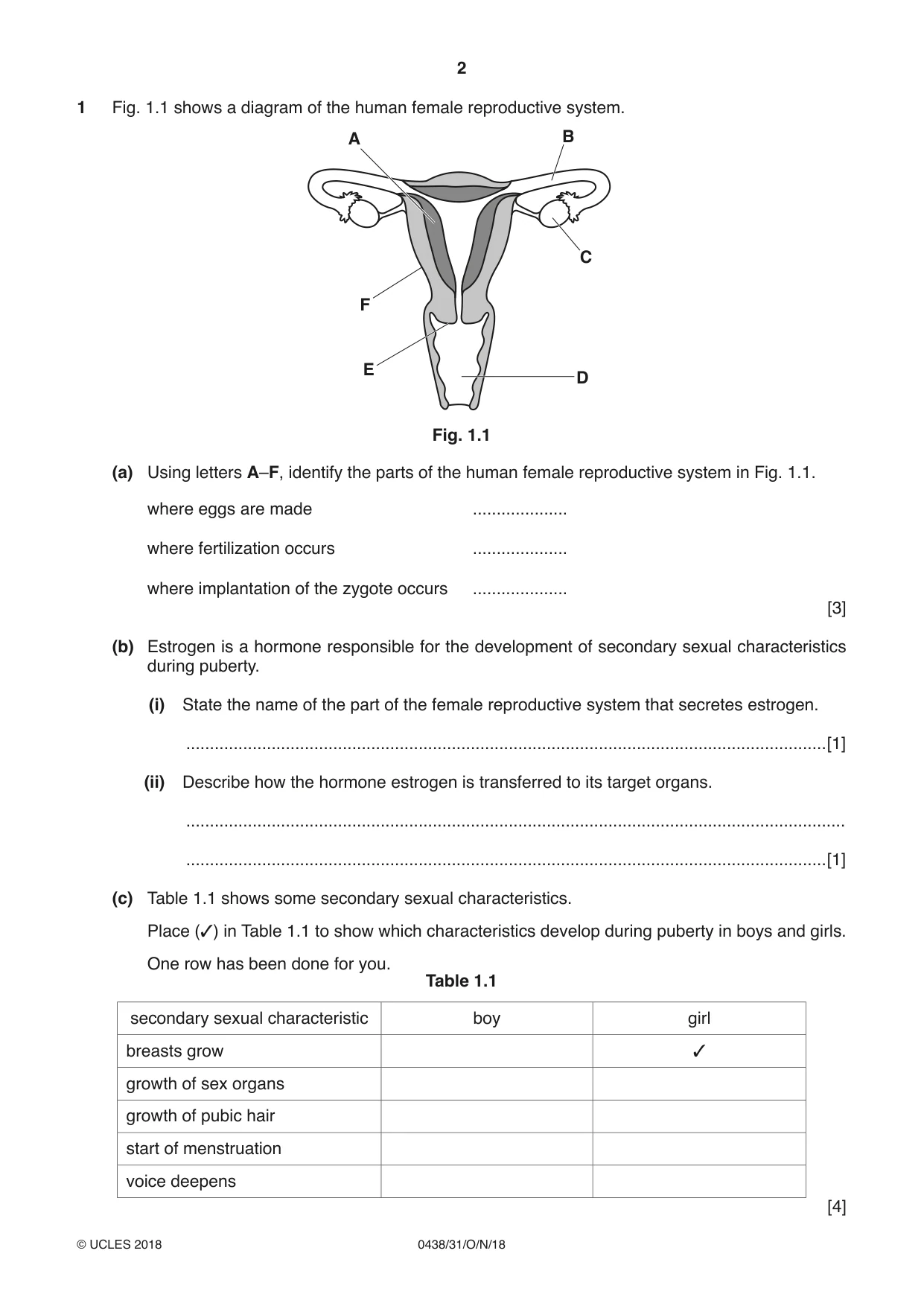 Cambridge IGCSE Biology (BES) 0438 2018 Oct/Nov Paper 3 · Variant 1 question paper, page 2 of 20