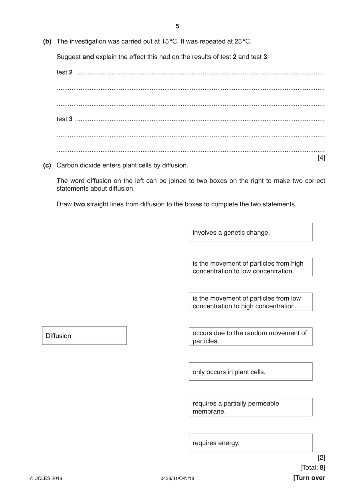 Cambridge IGCSE Biology (BES) 0438 2018 Oct/Nov Paper 3 · Variant 1 question paper, page 5 of 20