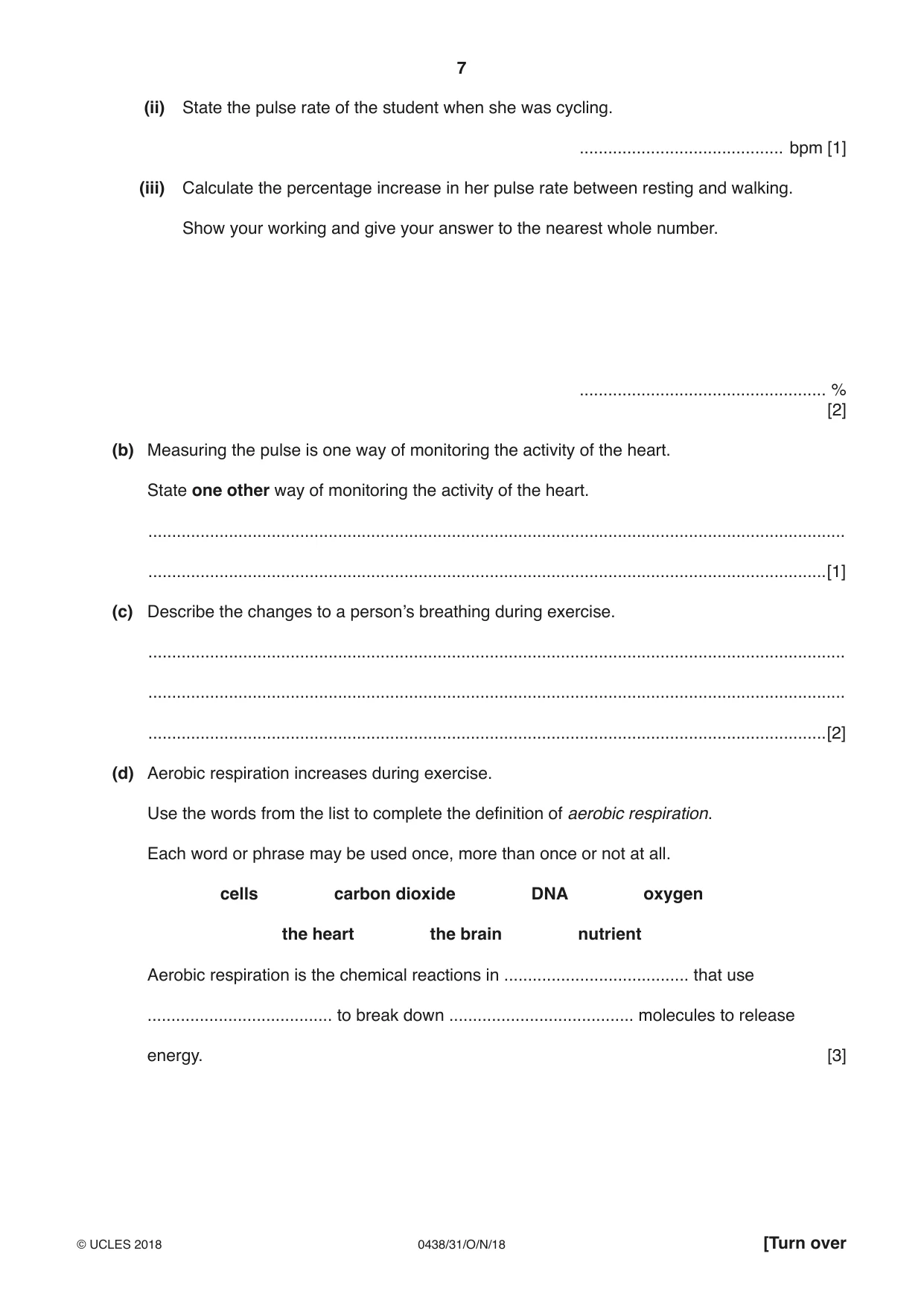 Cambridge IGCSE Biology (BES) 0438 2018 Oct/Nov Paper 3 · Variant 1 question paper, page 7 of 20